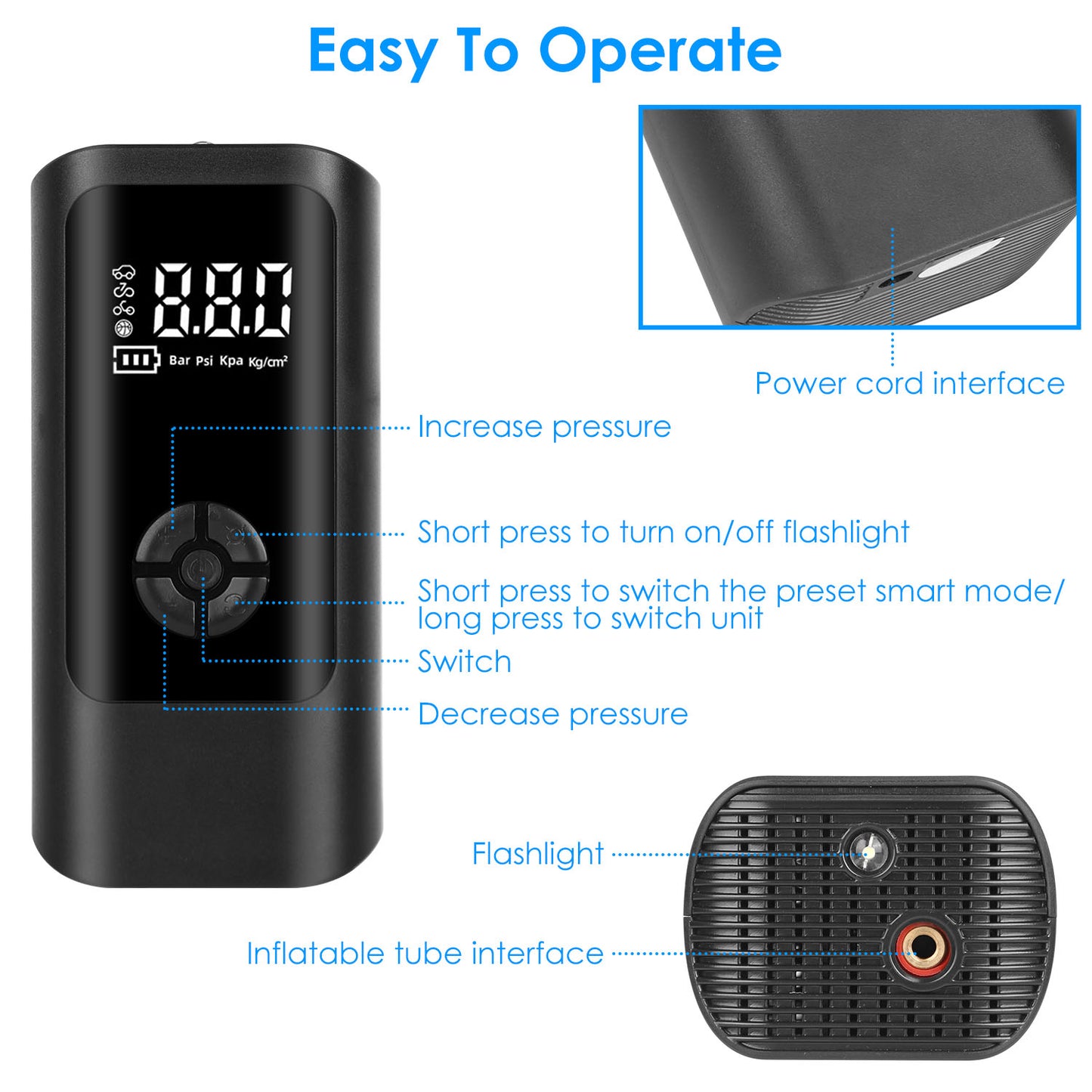 Portable Car Tire Inflator with LED Light & Digital Display