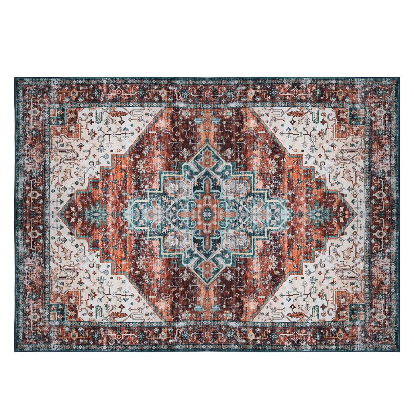 Vintage Area Rug 6x9 FT Non-Slip Washable Soft Faux Cashmere