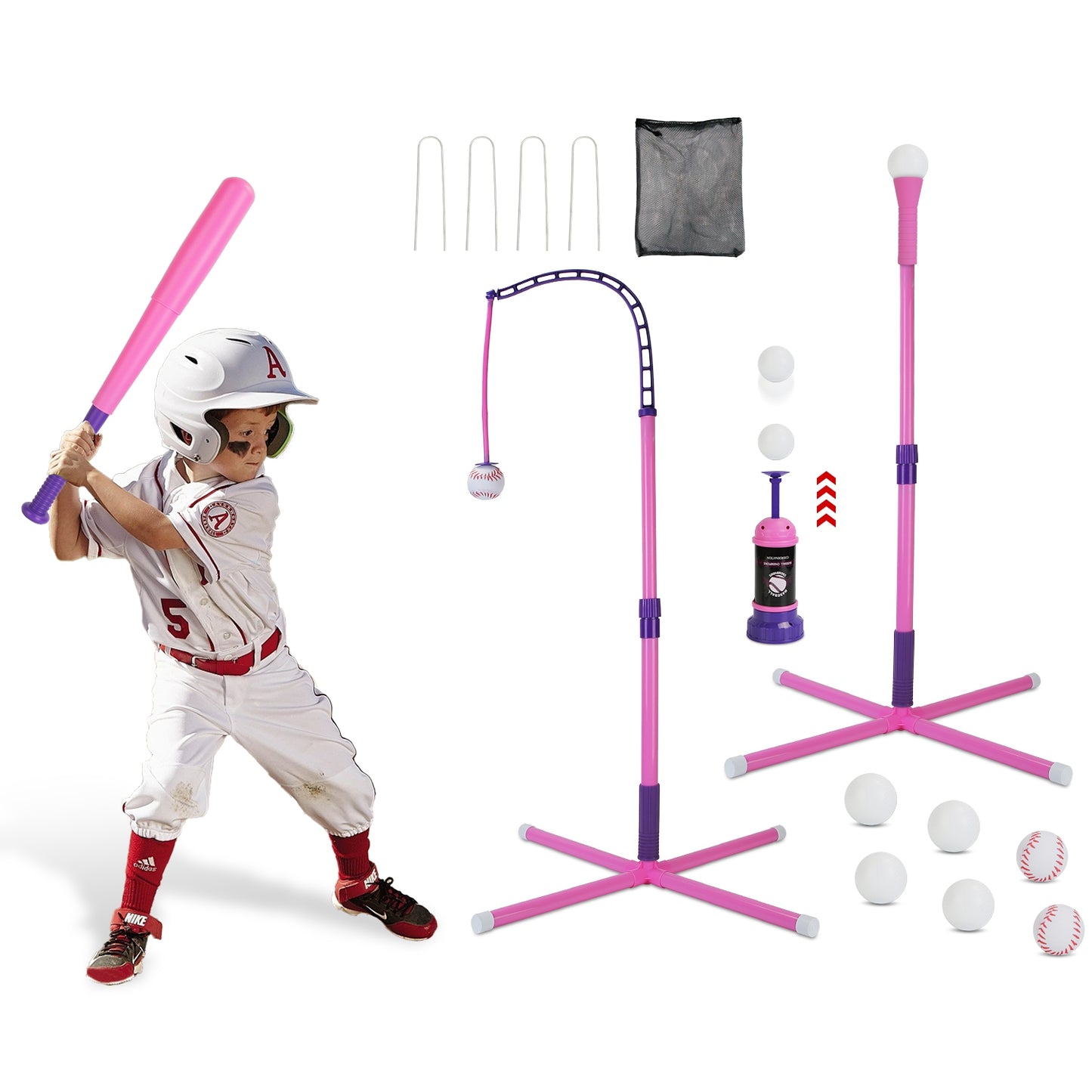 3-in-1 Baseball Toy Set with Adjustable Tee & Launcher