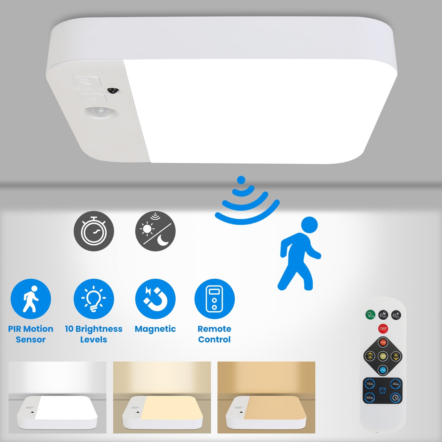 Motion Sensor Ceiling Light with Remote & Rechargeable Battery