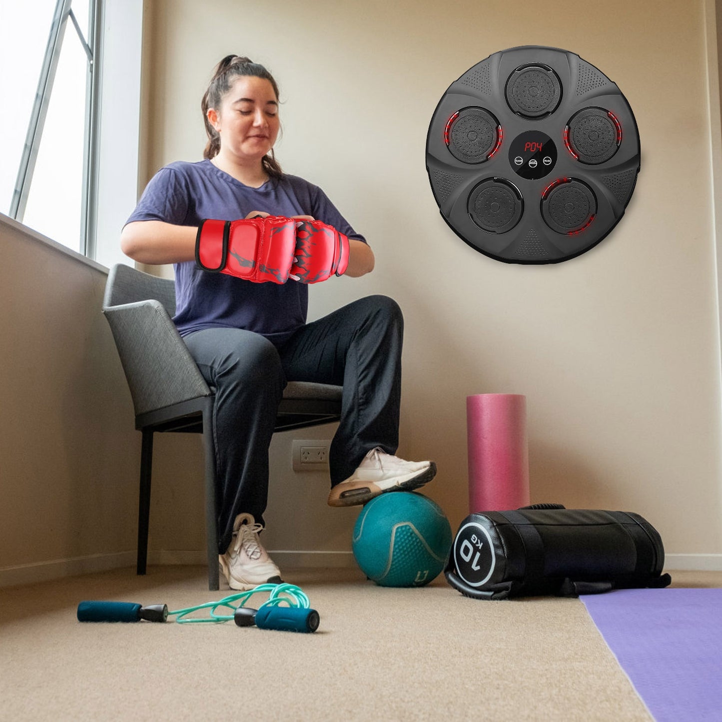 Music Boxing Machine with LED Lights and Bluetooth Speaker