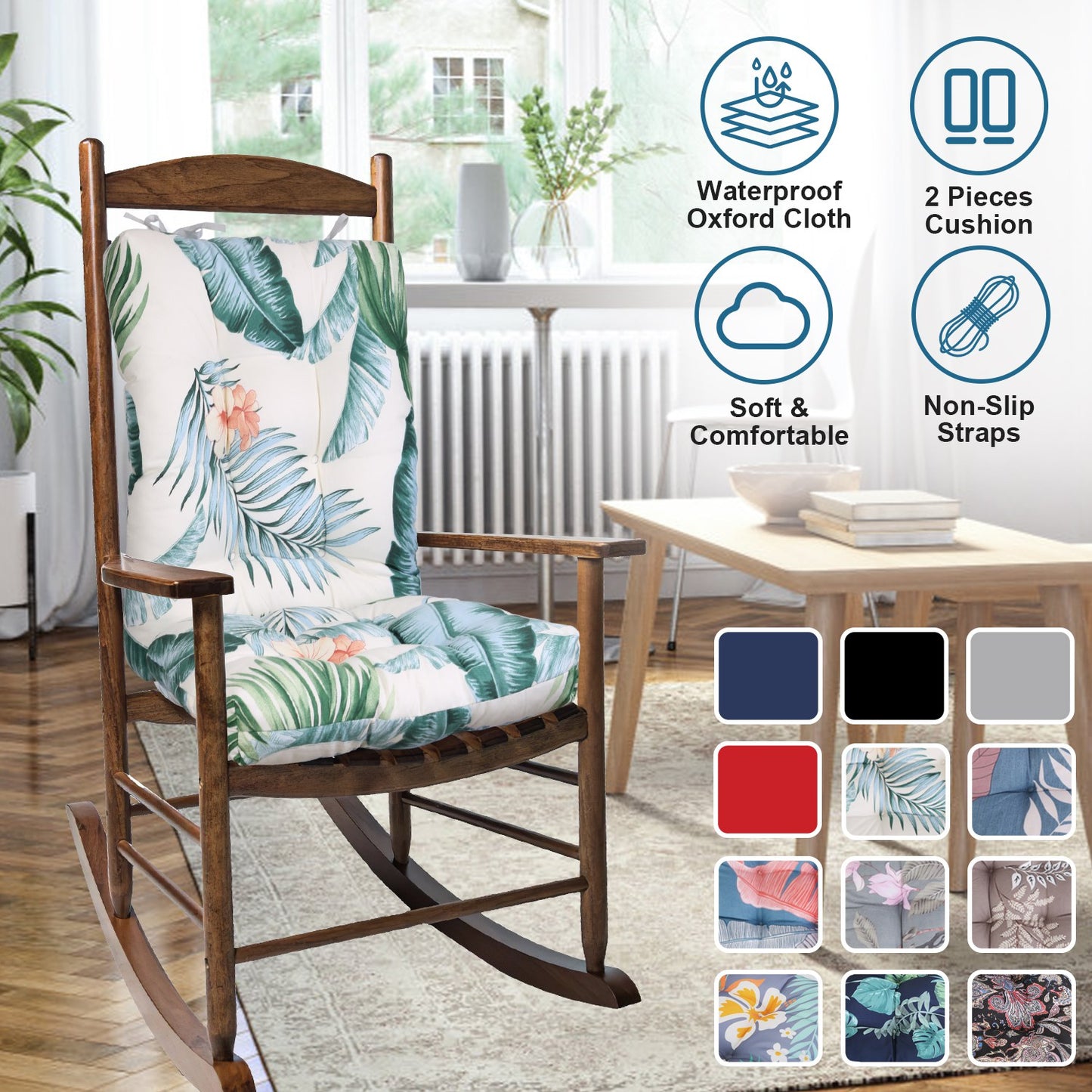 Rocking Chair Cushion Set - Waterproof with Non-Slip Ties