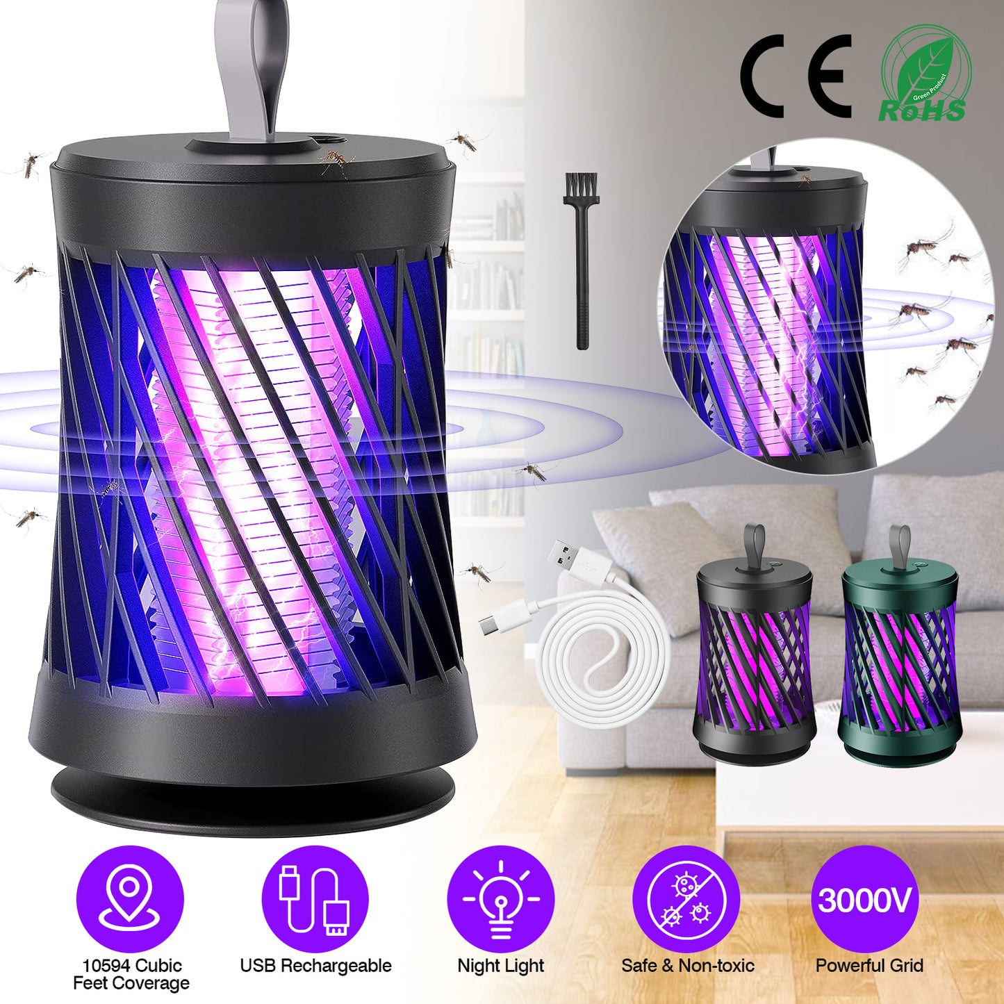 Rechargeable Mosquito Killer Lamp with UV Light & Night Light