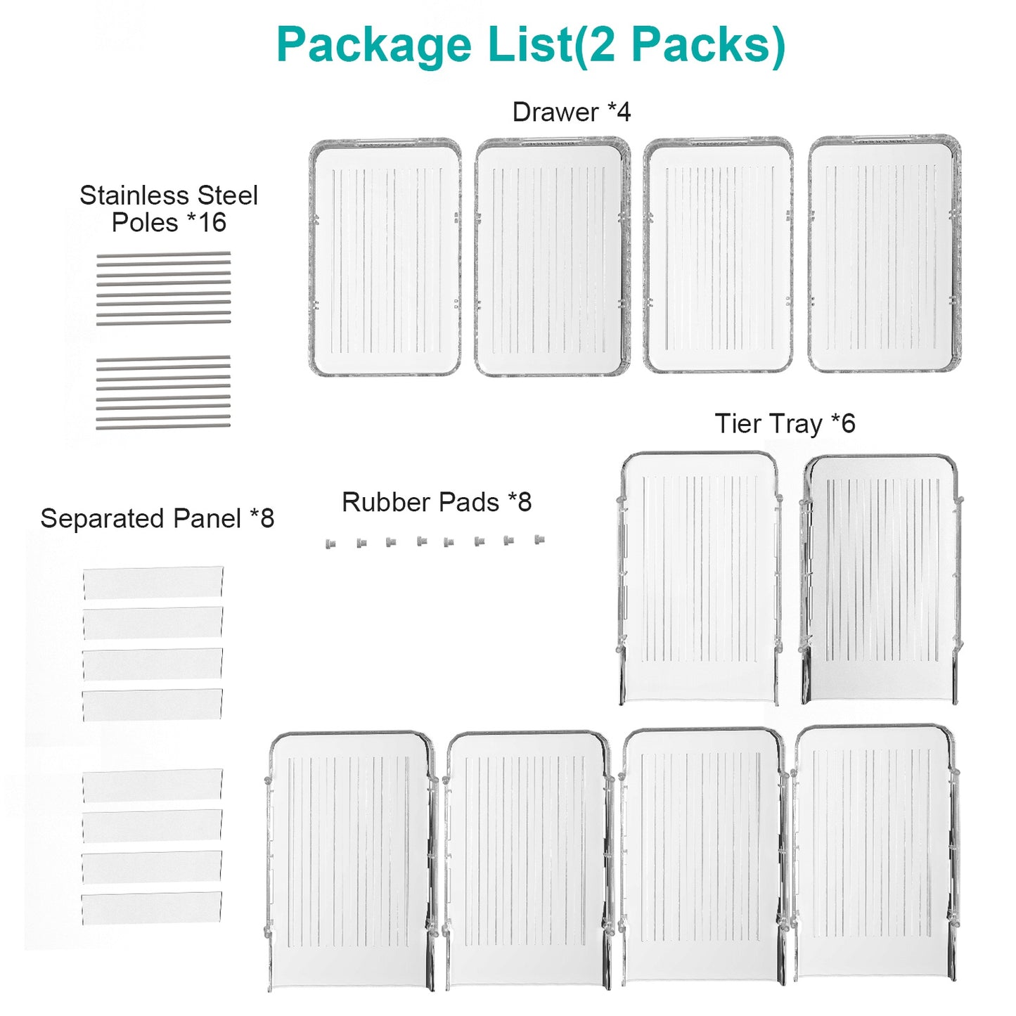 3-Tier Clear Bathroom Organizer with Drawers (2-Pack)