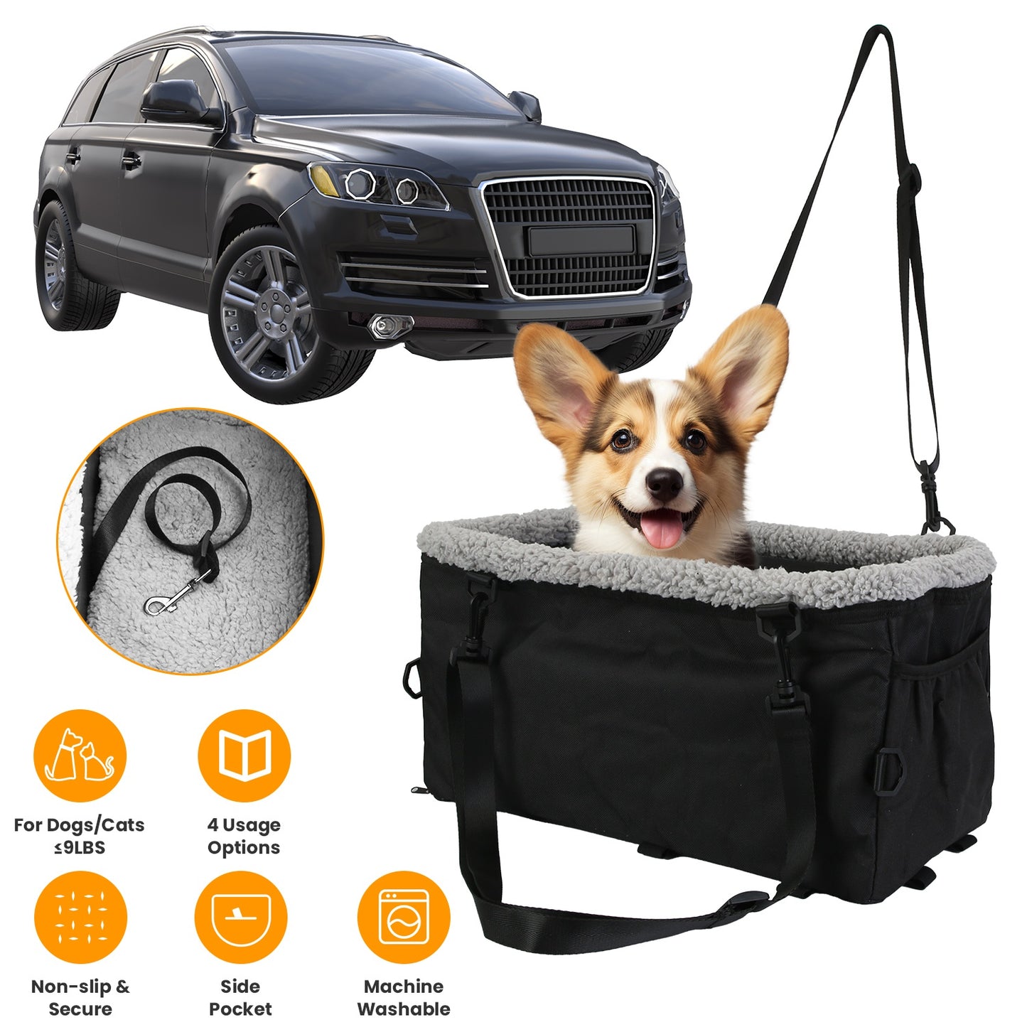 Small Dog Car Seat with Harness for Pets Up to 9 LBS