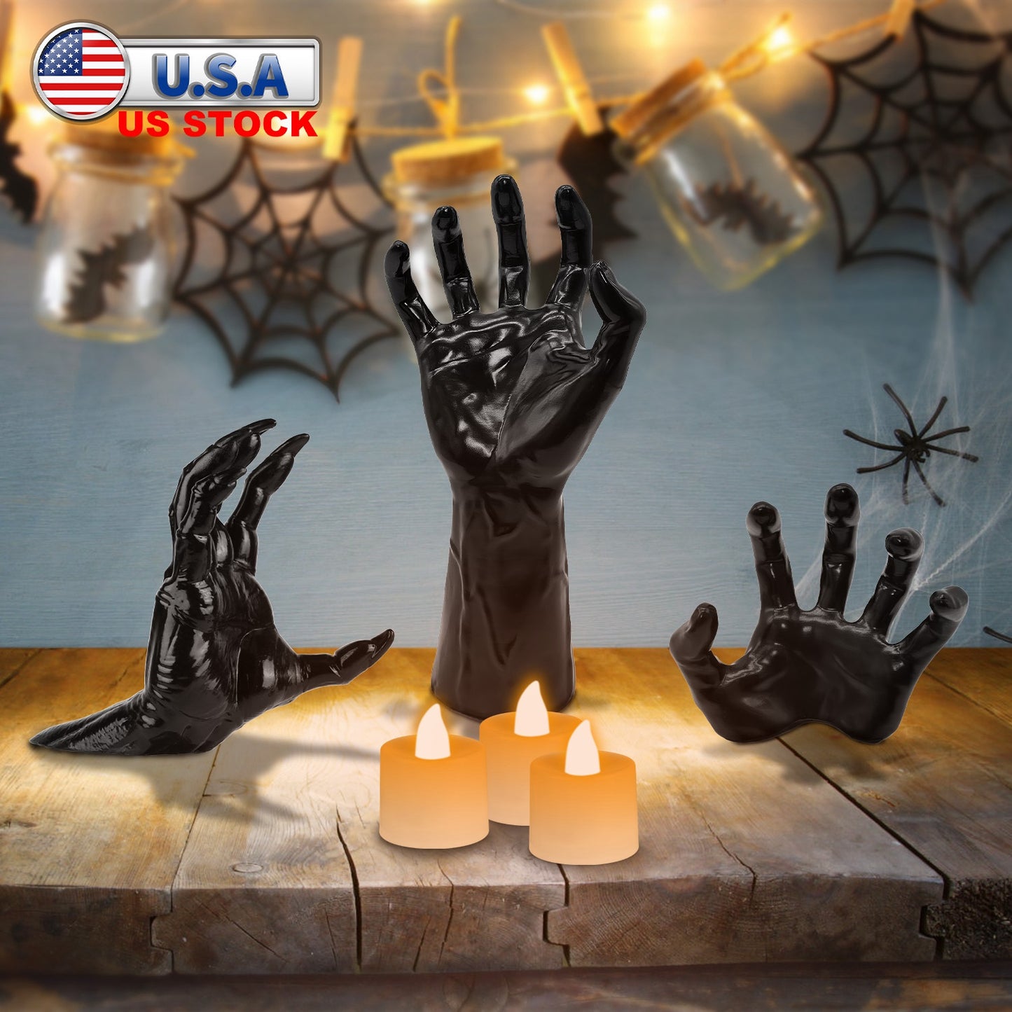 Creepy Reaching Hands Wall Decor with Lighted Candles 3-Piece