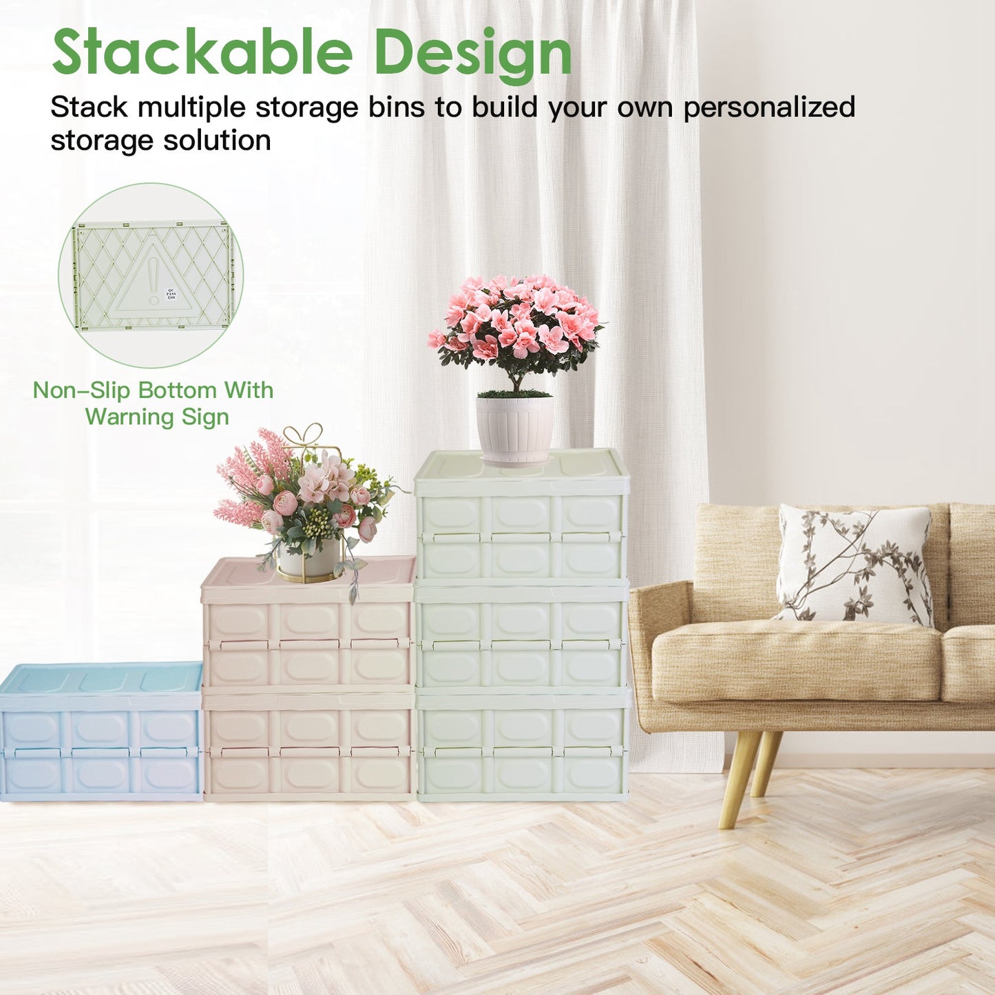 Collapsible Storage Bins with Lids - 2 Pack Stackable Organizer