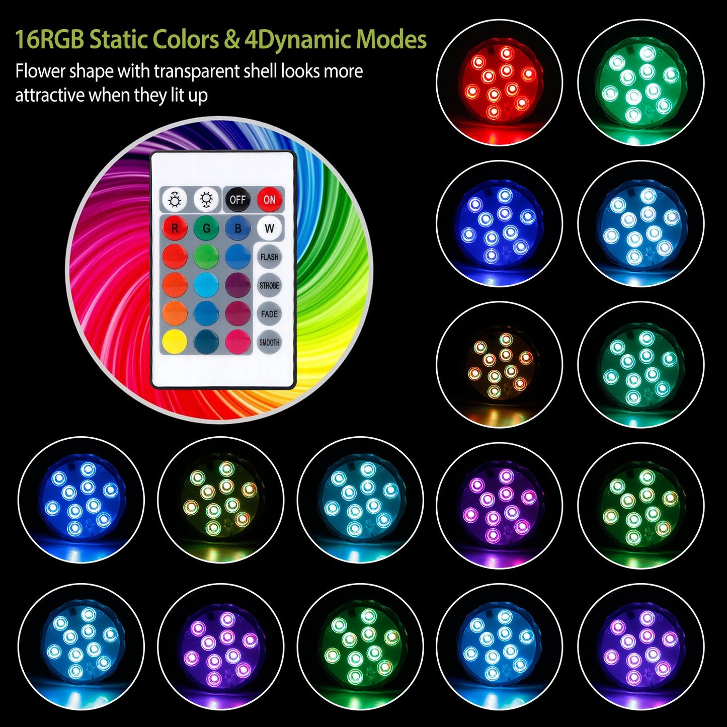 Submersible RGB LED Lights with Remote - 4 Pack Waterproof