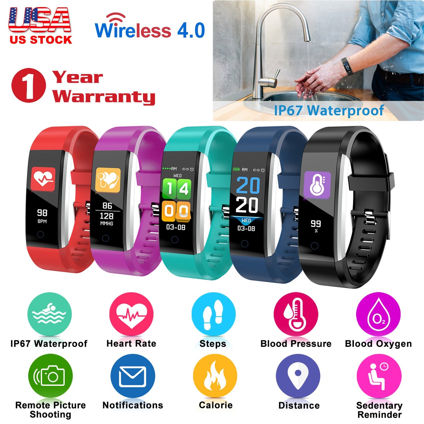 Fitness Tracker with Heart Rate Monitor & Sleep Tracking