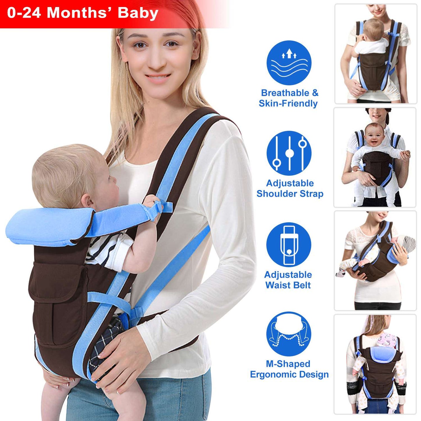 Baby Carrier with 4 Carrying Positions - Breathable & Adjustable