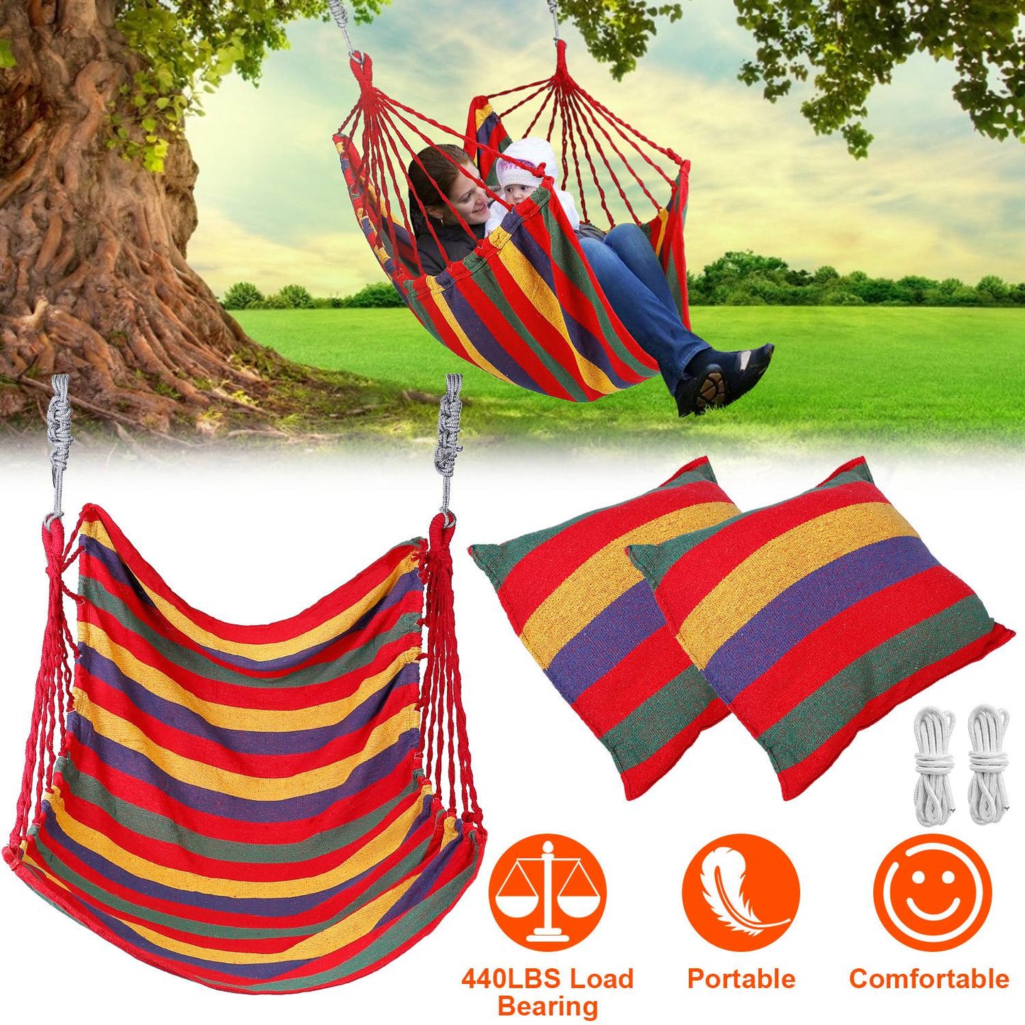 Hammock Hanging Chair with Pillows – 440 LBS Capacity