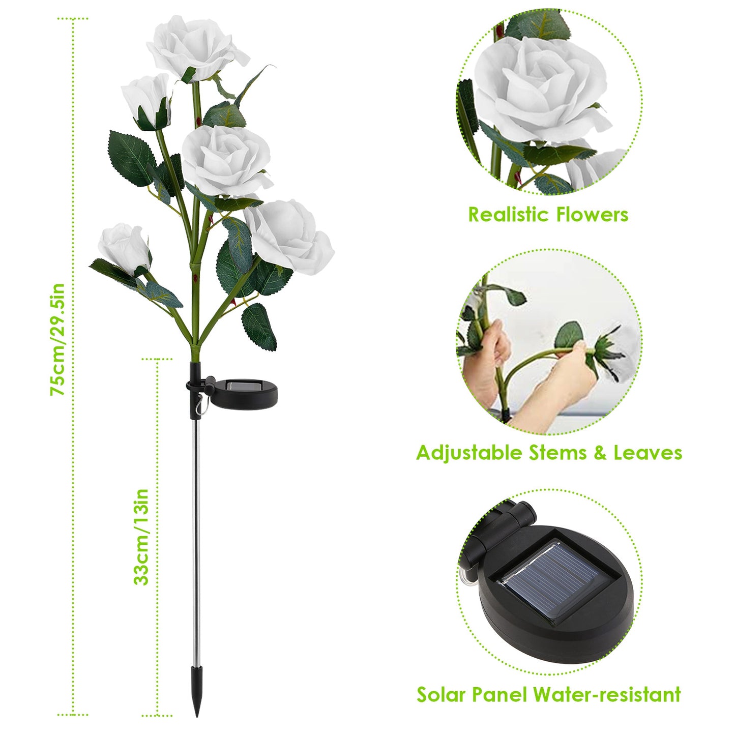 Solar Rose Flower Stake Lights - 2 Pack Outdoor Garden Decor
