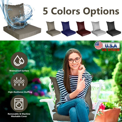 Outdoor Seat Cushion Set Waterproof Patio Furniture Cushion and Back Pillow Fade Resistant Deep Seat Set Chair Pad with Removable Cover for Chair Sofa