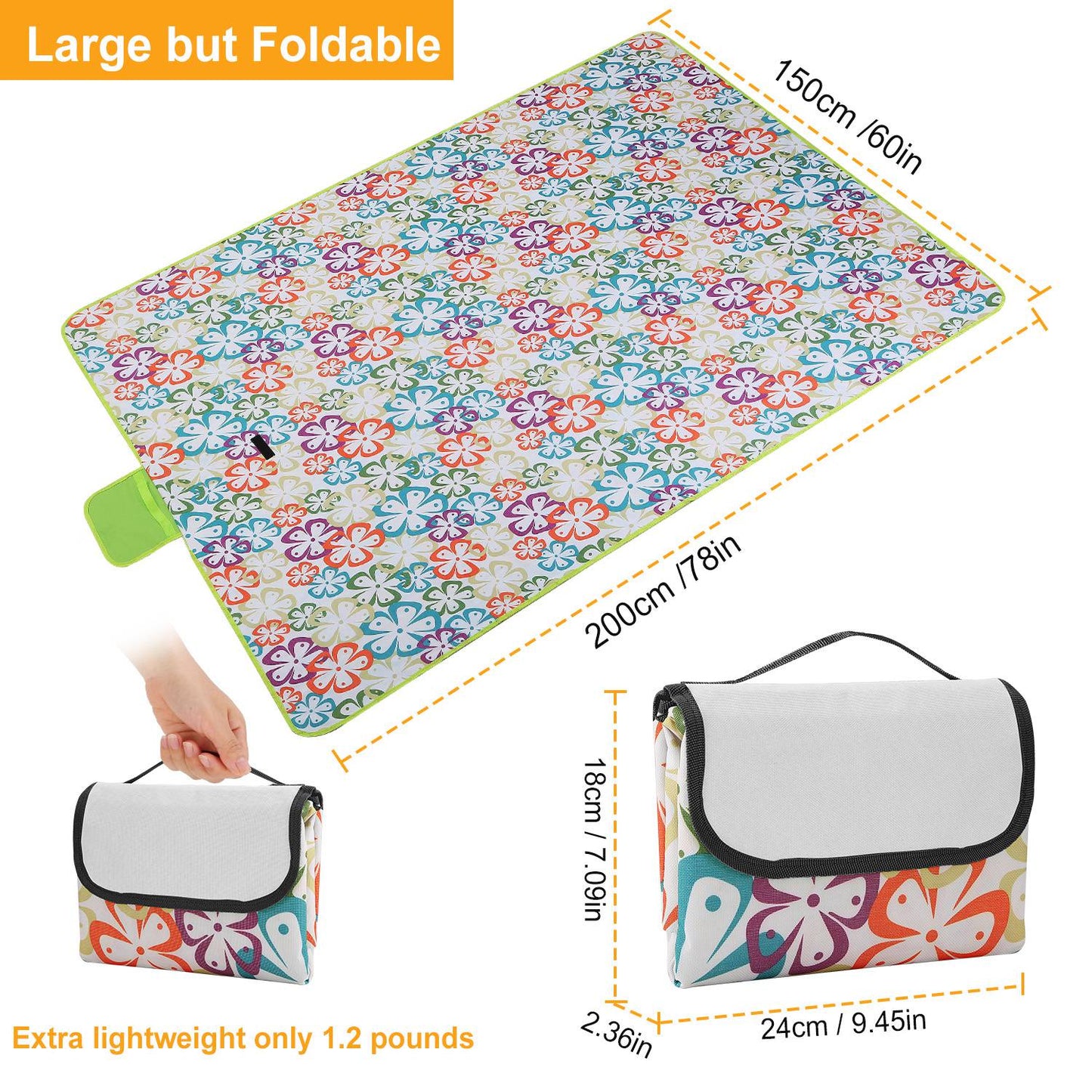 Waterproof Picnic Blanket 60x78 with Carrying Strap