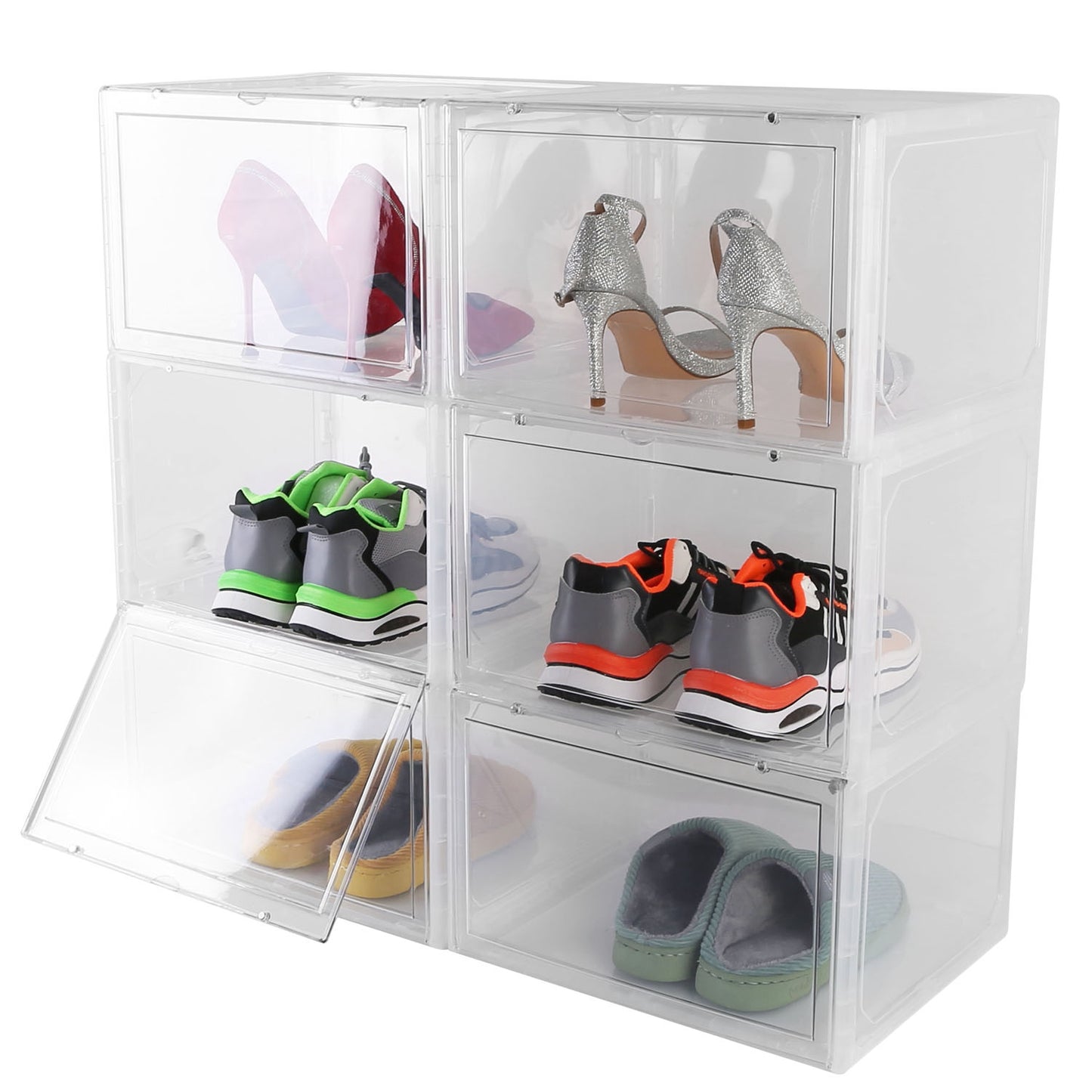 Stackable Shoe Storage Box with Magnetic Door - 6 Pack