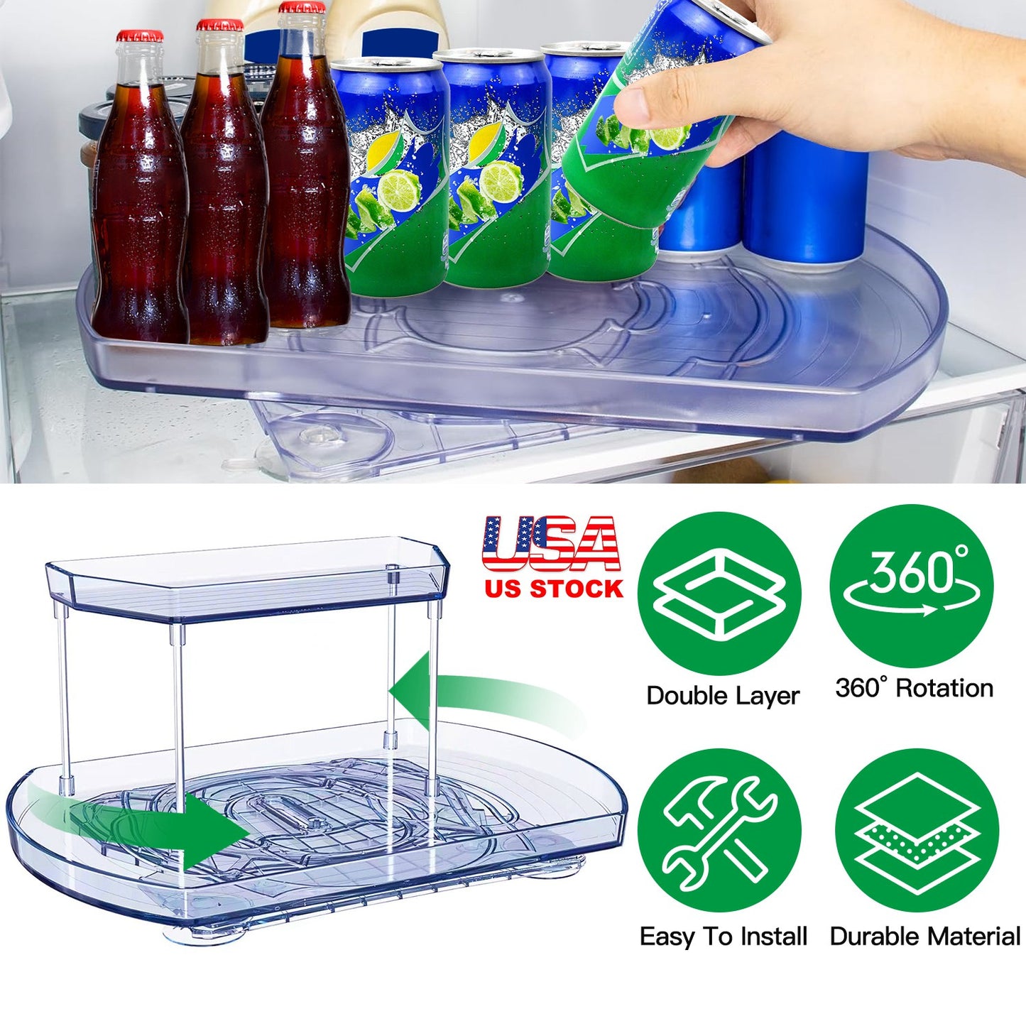 2-Tier Turntable Organizer with 360° Rotating Slide Rail