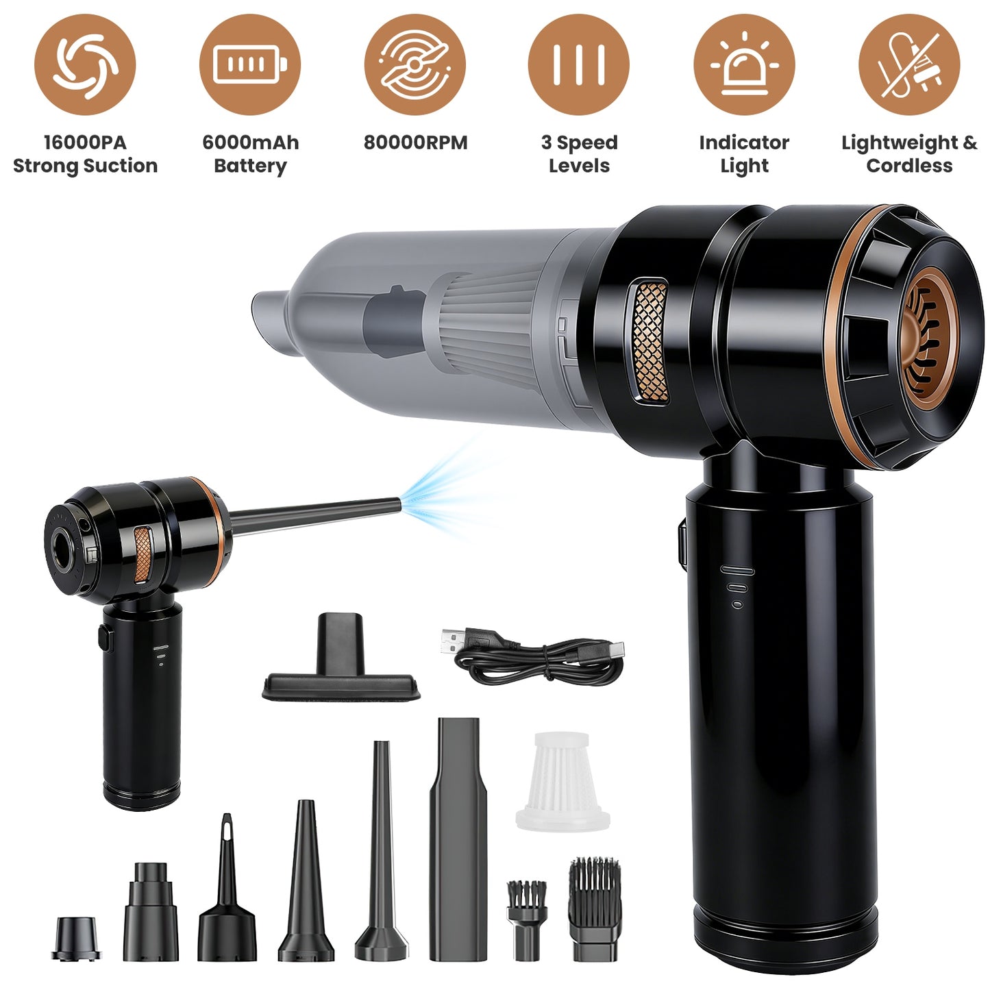Cordless Handheld Vacuum Cleaner 16000PA with Brushless Motor