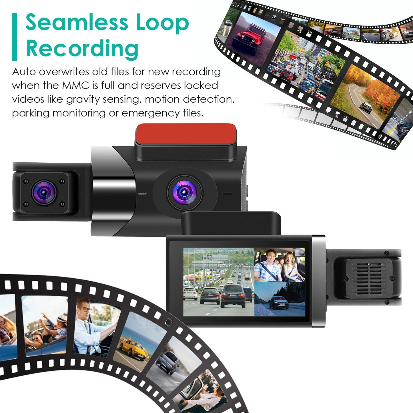 2K Dash Cam with 3 Channels, GPS, WiFi & Night Vision