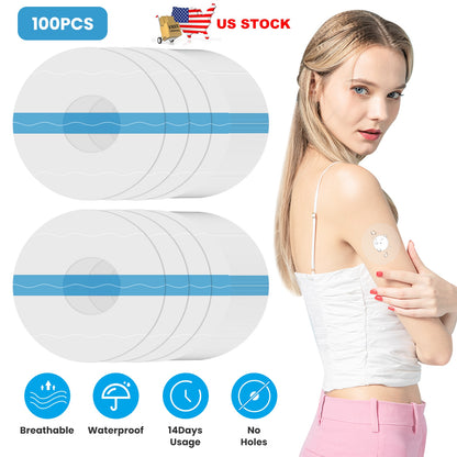 100Pcs Sensor Covers for Libre Waterproof Sweatproof Strong Stick Transparent Invisible Adhesive Patches No Glue Hole On The Center Long Lasting Tape