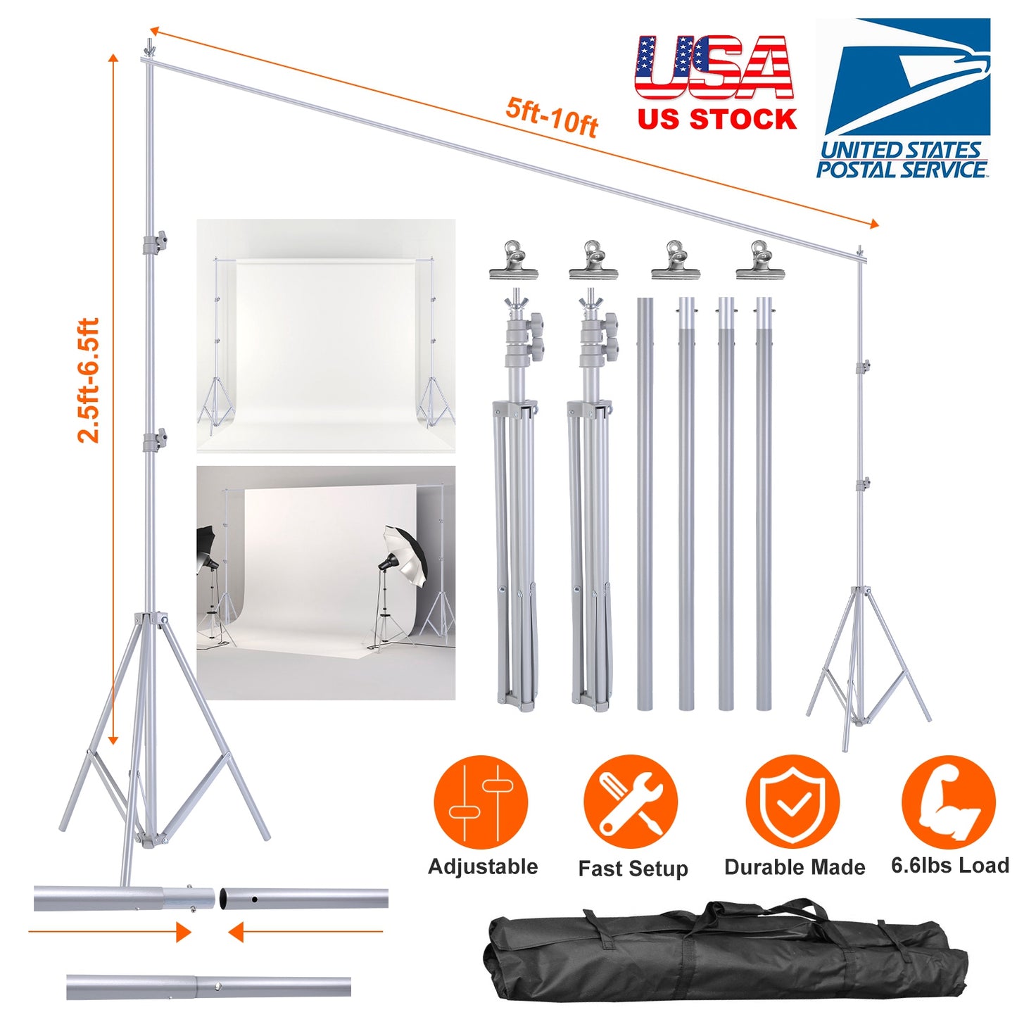 Backdrop Stand 6.5x10ft Adjustable Photography Support System