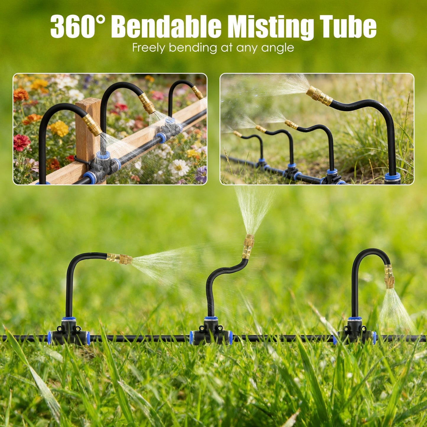 Drip Irrigation System with 49FT Hose & 360° Bendable Nozzles