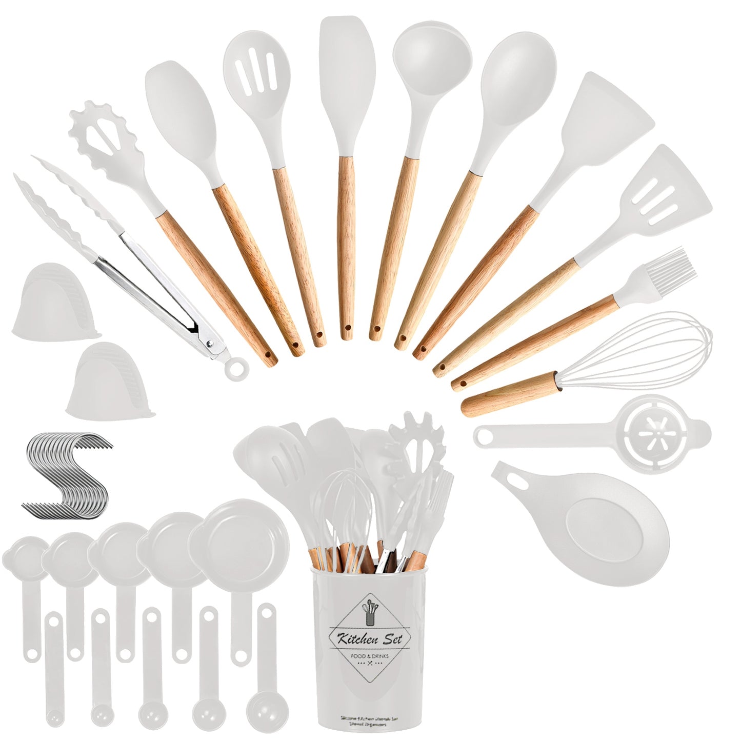 Kitchen Cooking Utensils Set - 35 Piece Silicone & Steel