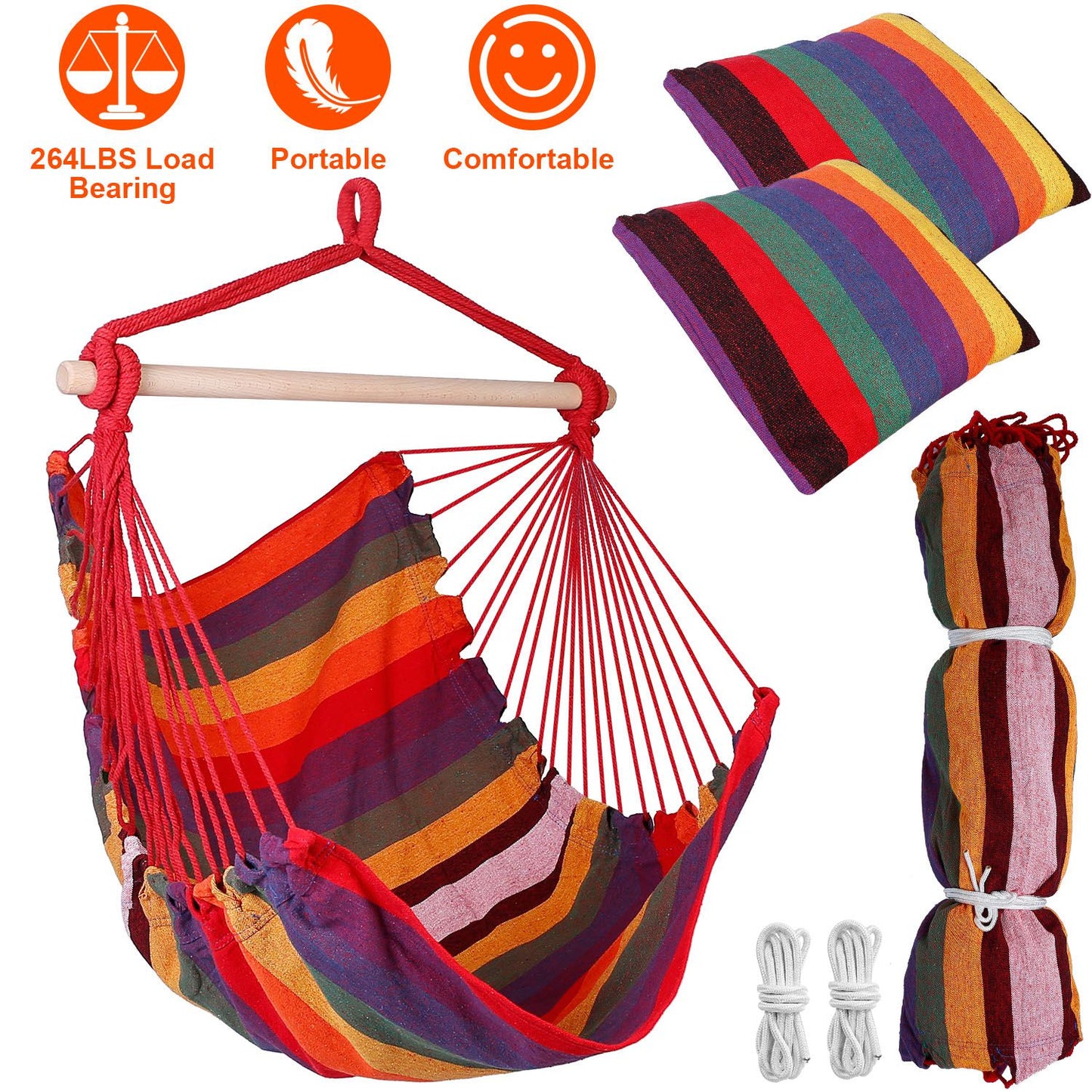 Hanging Hammock Chair with Pillows – 265 lbs Capacity