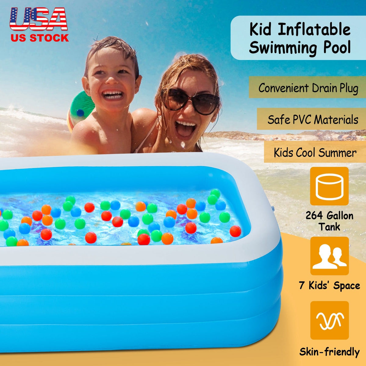 Inflatable Swimming Pools Family Swim Play Center Pool Blow up Kiddie Pool for Family Inflatable Lounge Pool for Kids Baby Adult Inflatable Water Ball