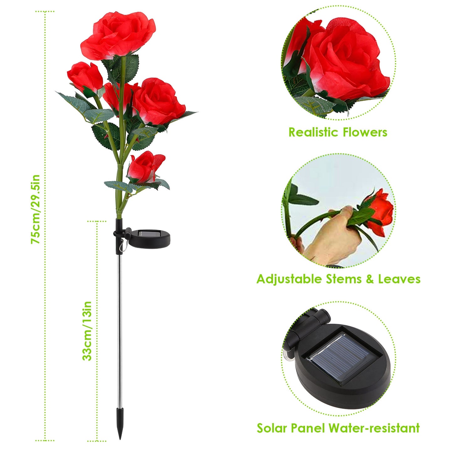 Solar Rose Flower Stake Lights - 2 Pack Outdoor Garden Decor