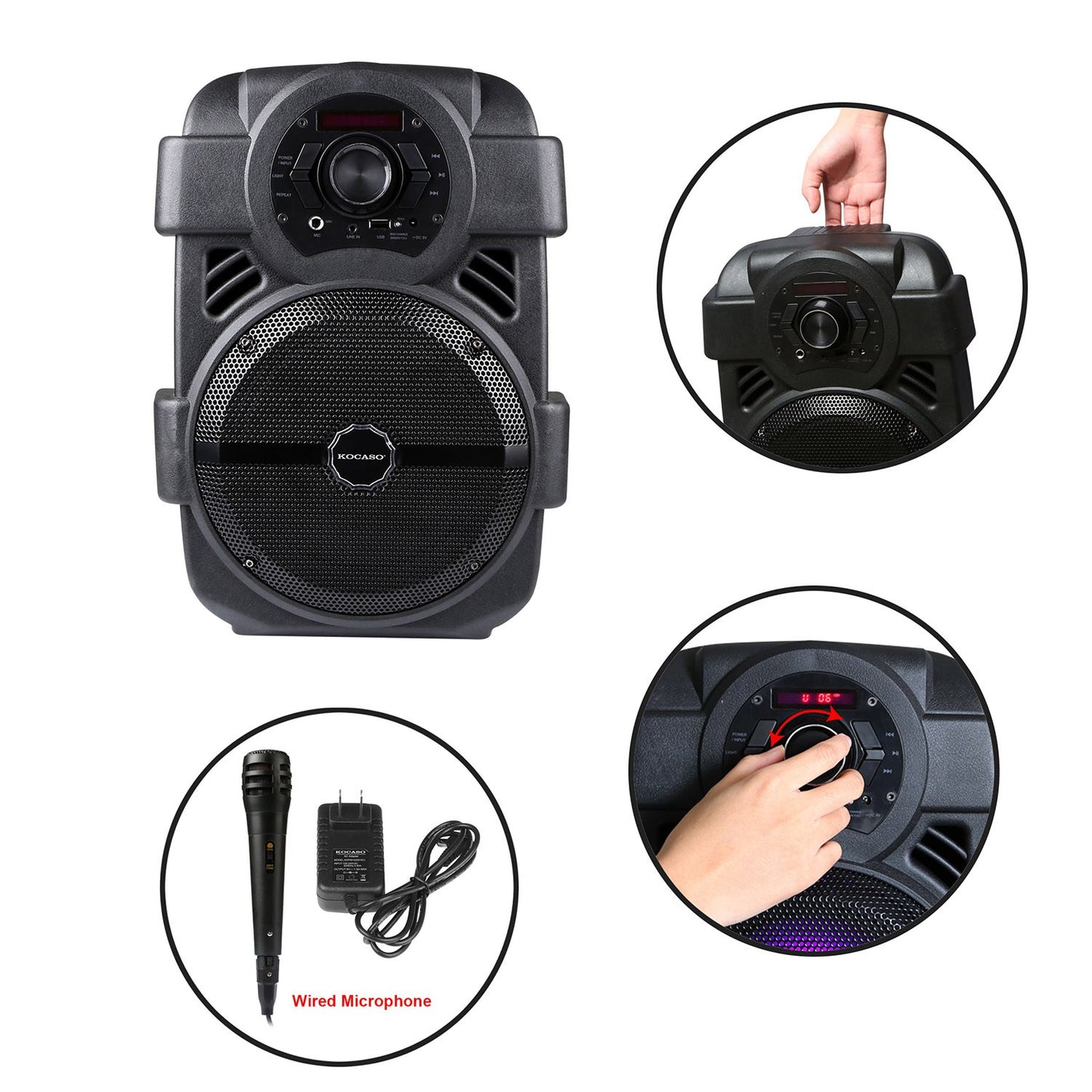 Portable PA Karaoke Speaker with 8" Subwoofer & DJ Lights