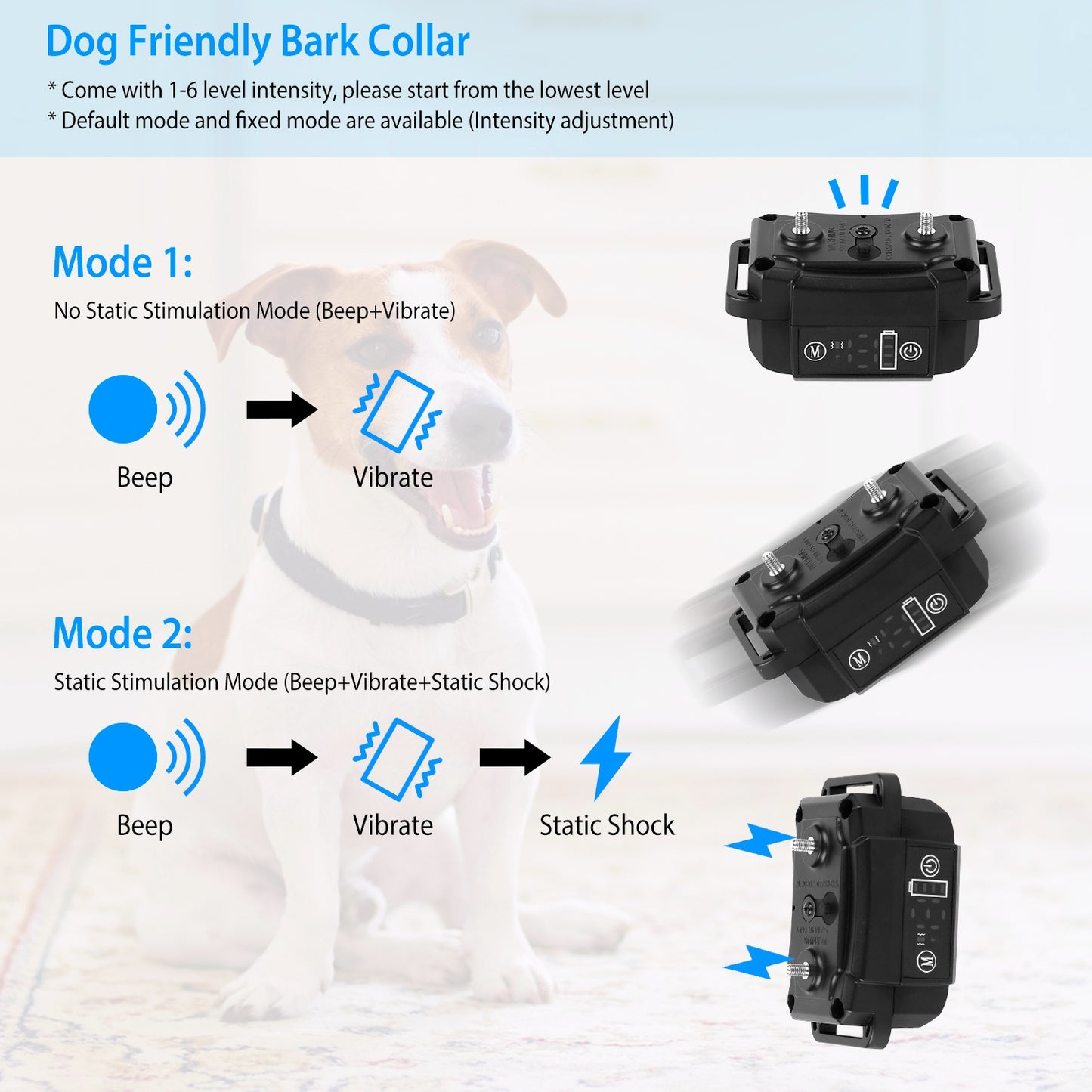 Rechargeable Dog Bark Collar with Smart Detection & 6 Levels