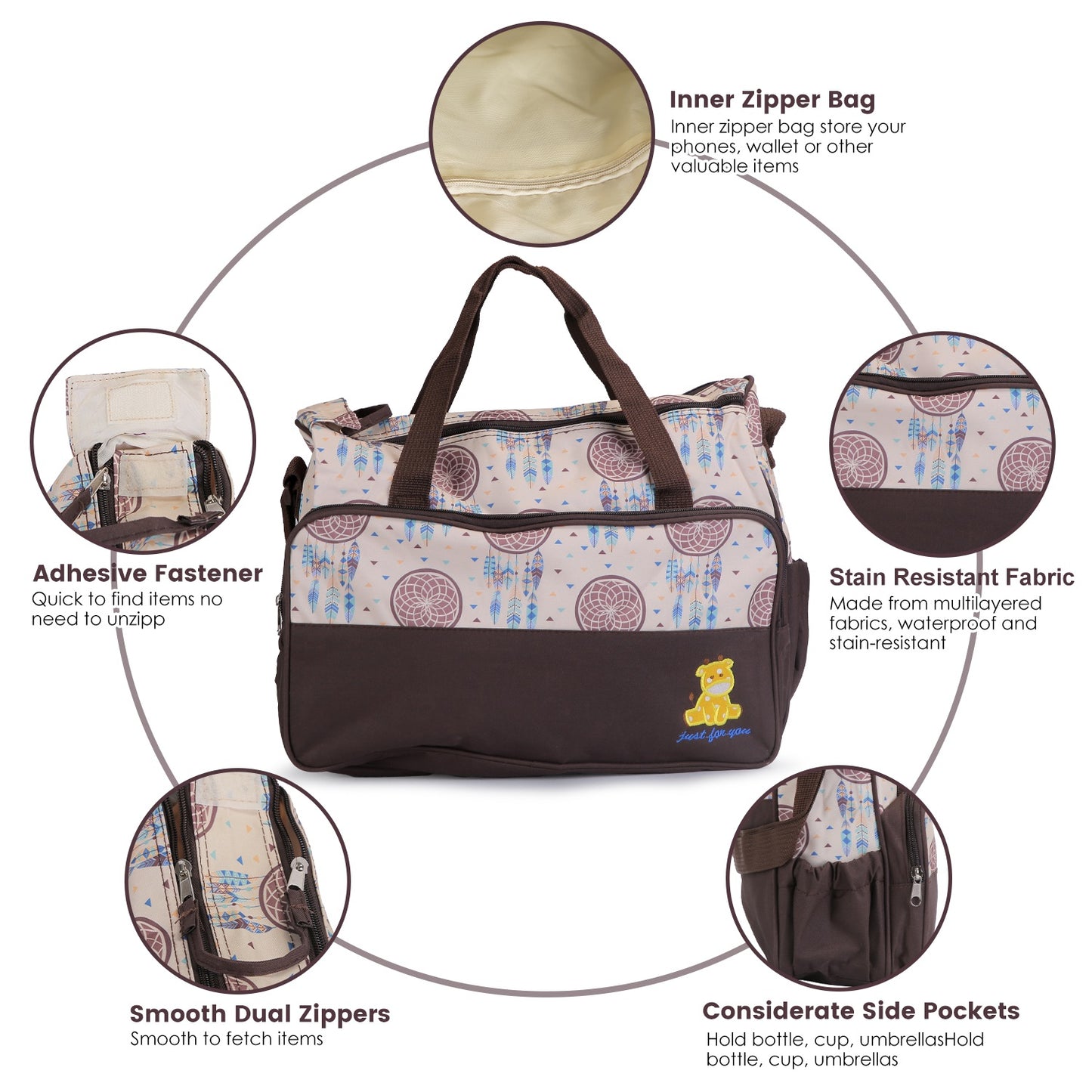5-Piece Diaper Bag Set with Bottle Bag and Changing Pad