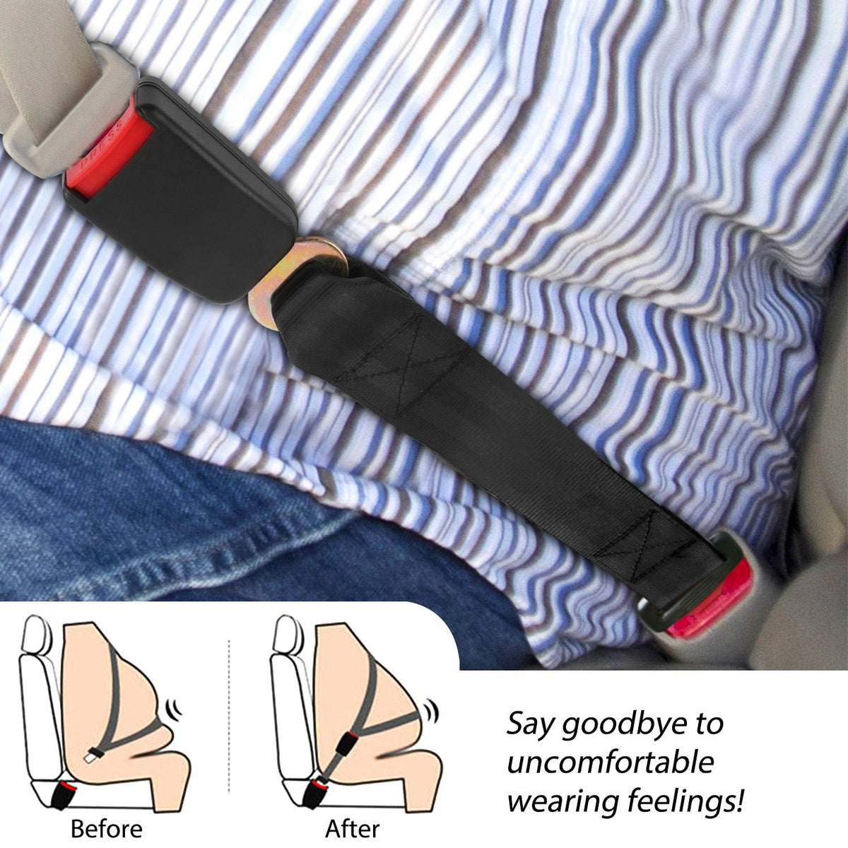 2Pcs Car Seat Belt Extender 14.37in Buckle Tongue Webbing Extension Safety Belt Auto Belt Clip Lengthening