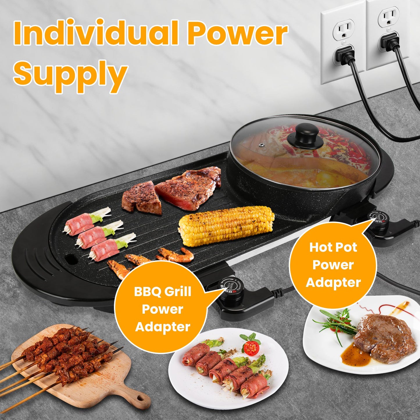 Electric Hot Pot with BBQ Grill 2-in-1 Cooker 2200W