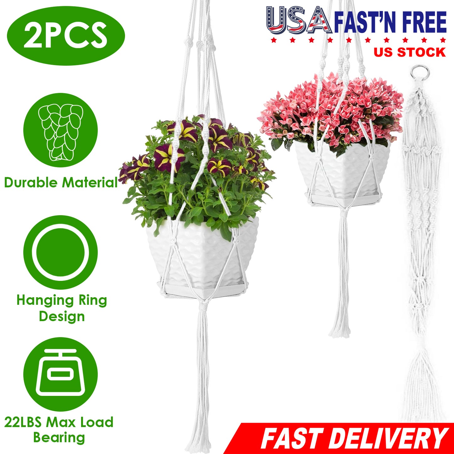 Cotton Rope Plant Hanger 40in - 2 Pack Macrame Hanging Planter