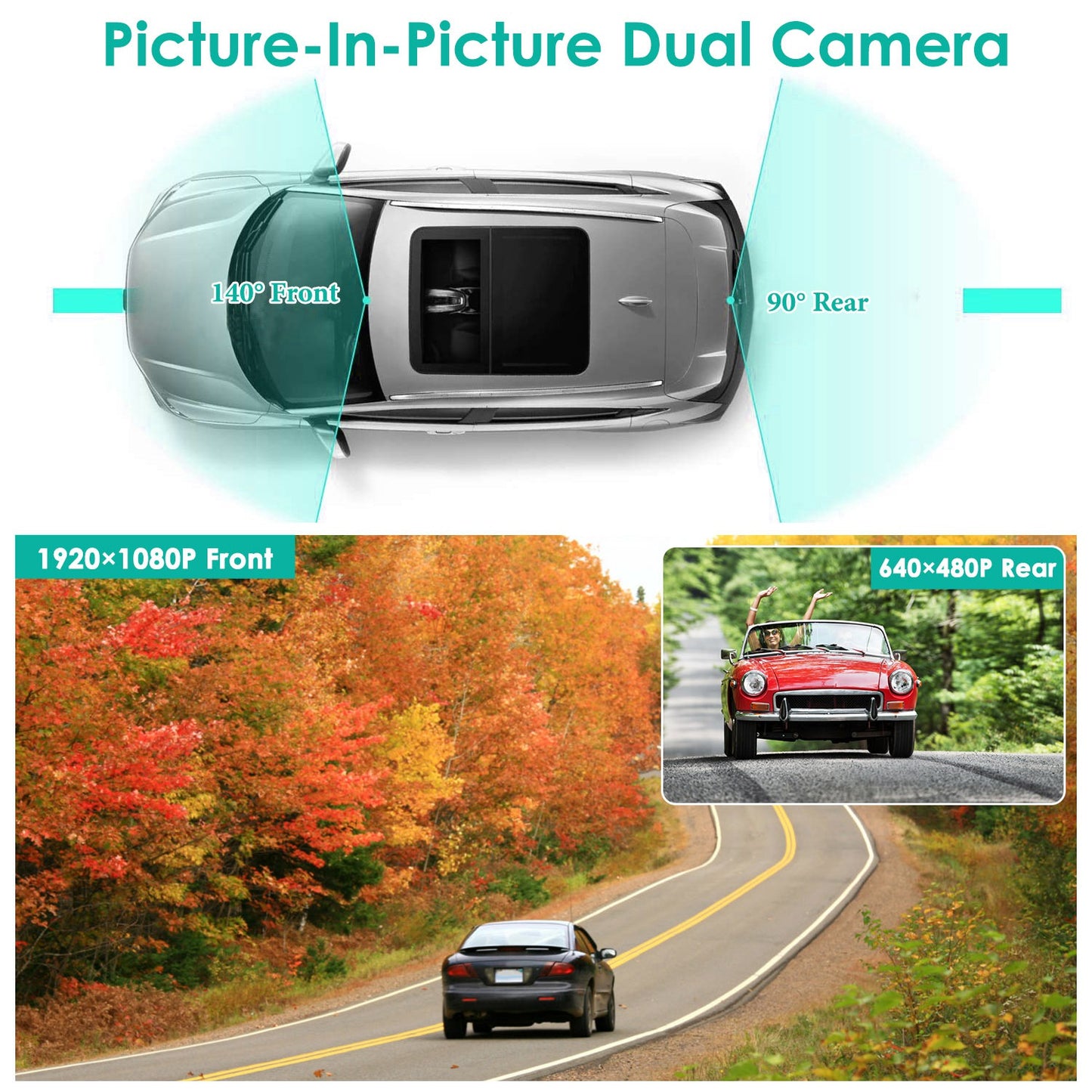 Dual Dash Cam 1080P Front & Rear with 4.3" Touch Screen
