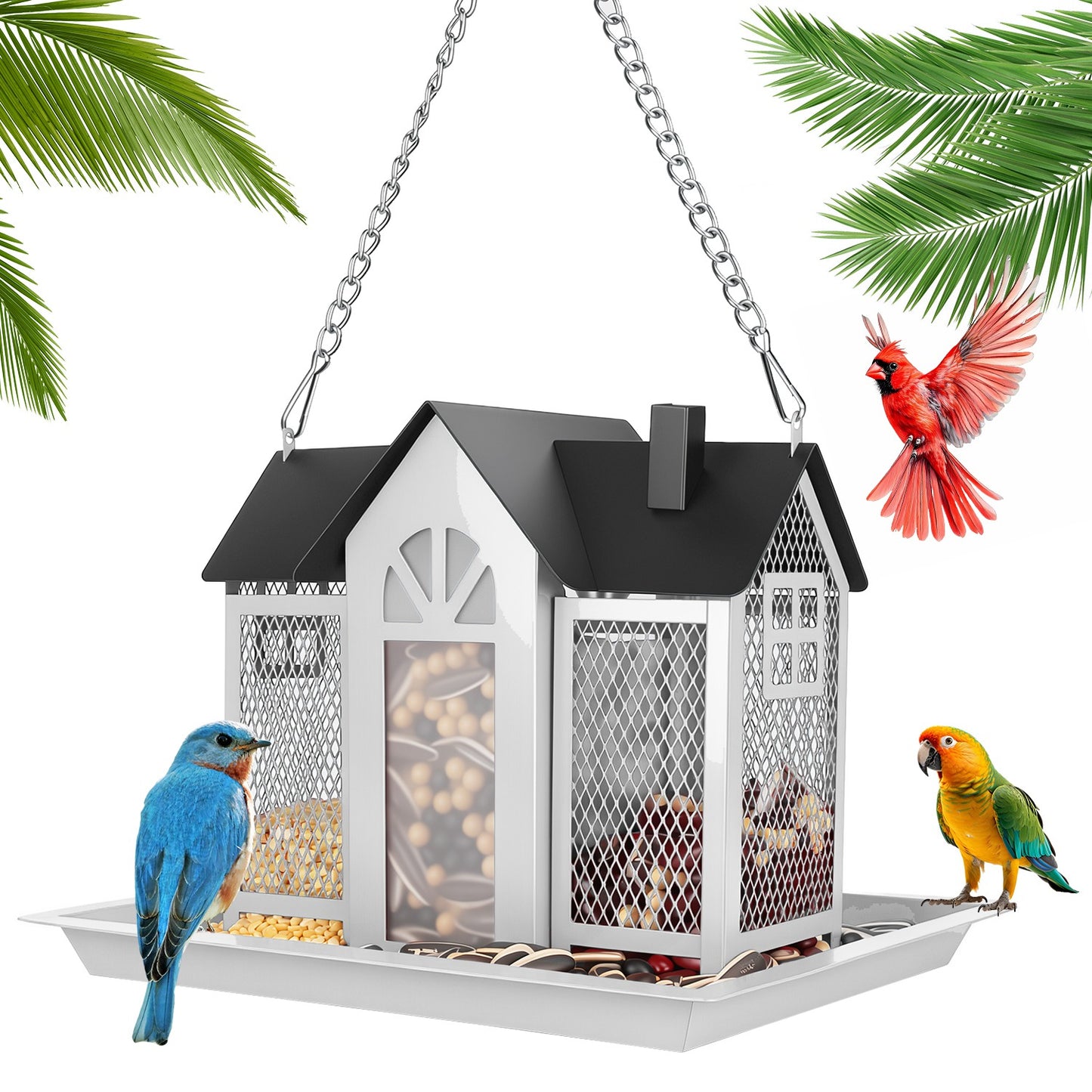 Barn Bird Feeder with Transparent Window & Lift Top Lid
