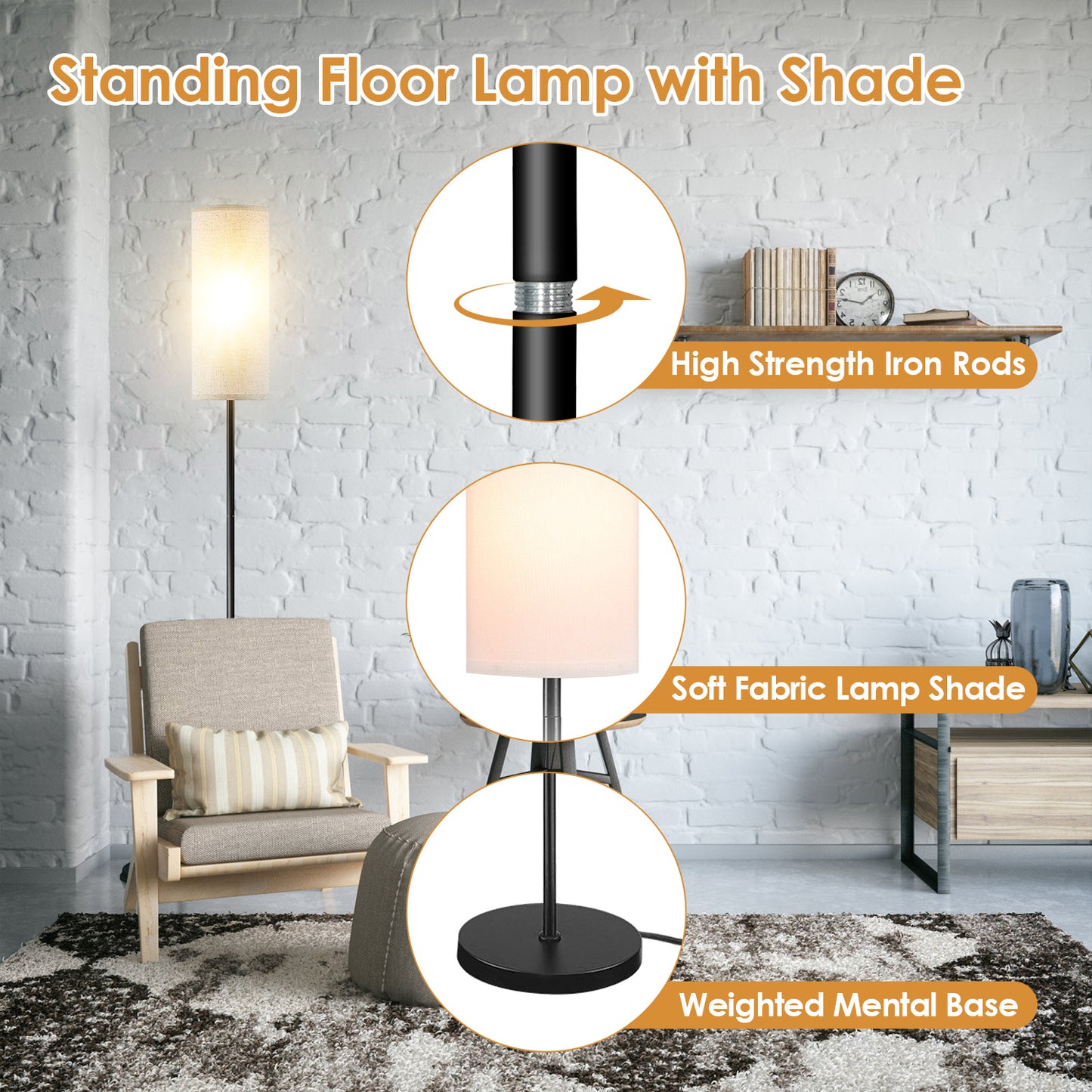74.8" Floor Lamp with Fabric Shade - Warm Yellow Light