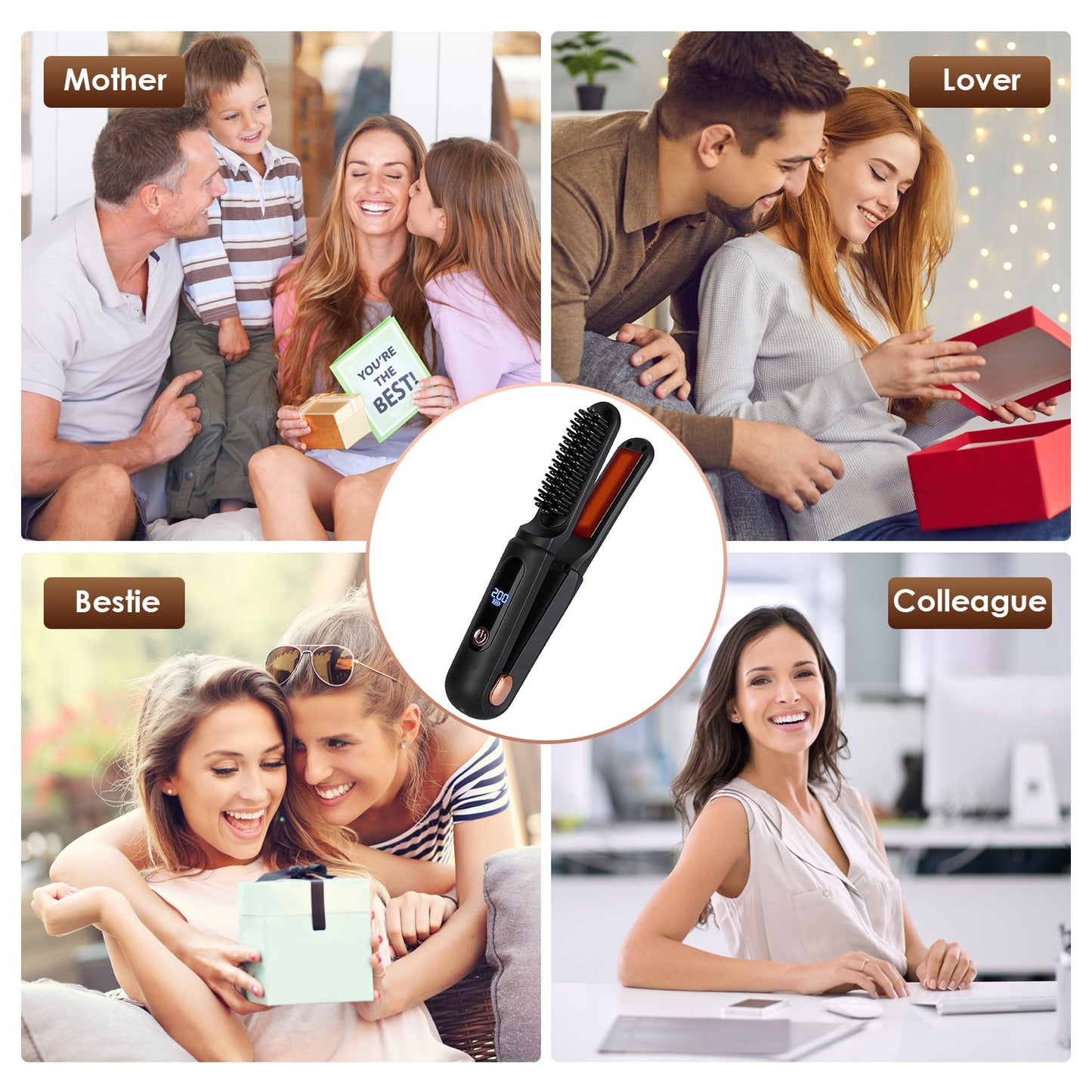 Cordless Hair Straightener Brush 2-in-1 Ceramic Flat Iron