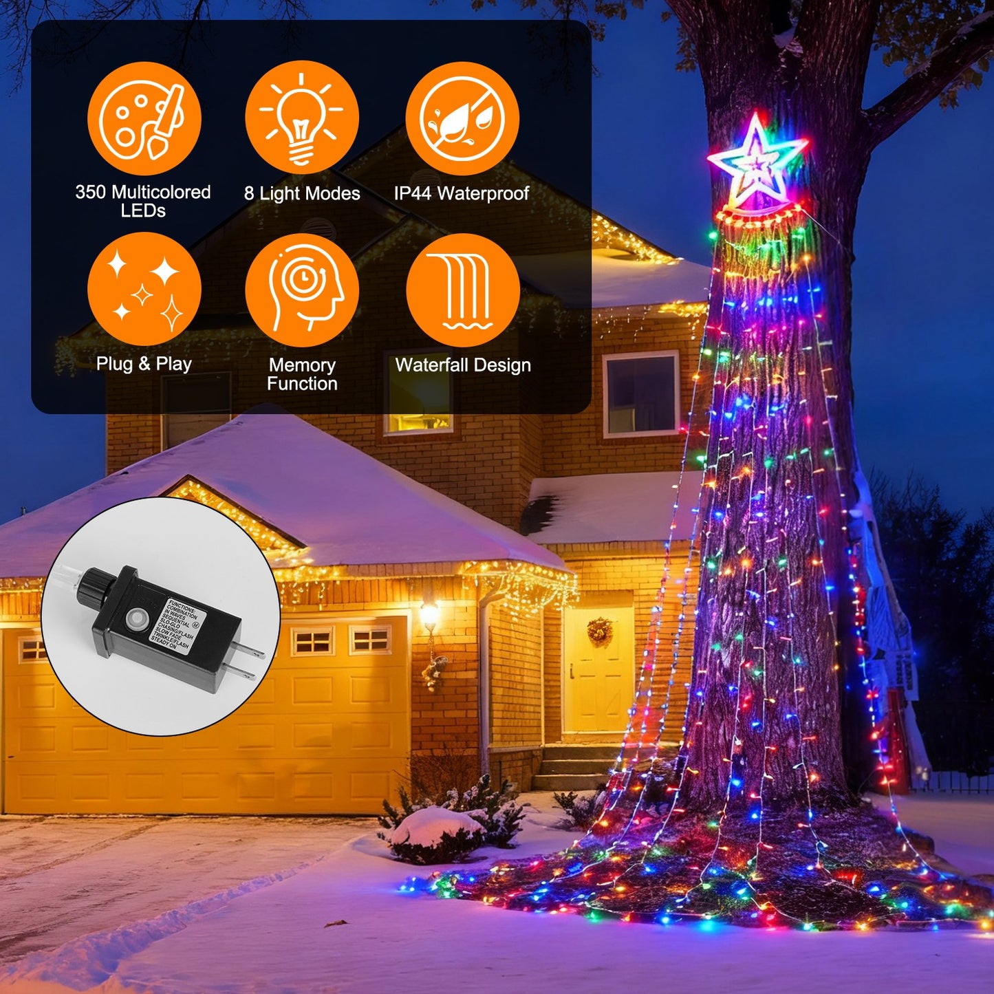 Star Waterfall Tree String Lights 350 LED Multicolor 11.48ft
