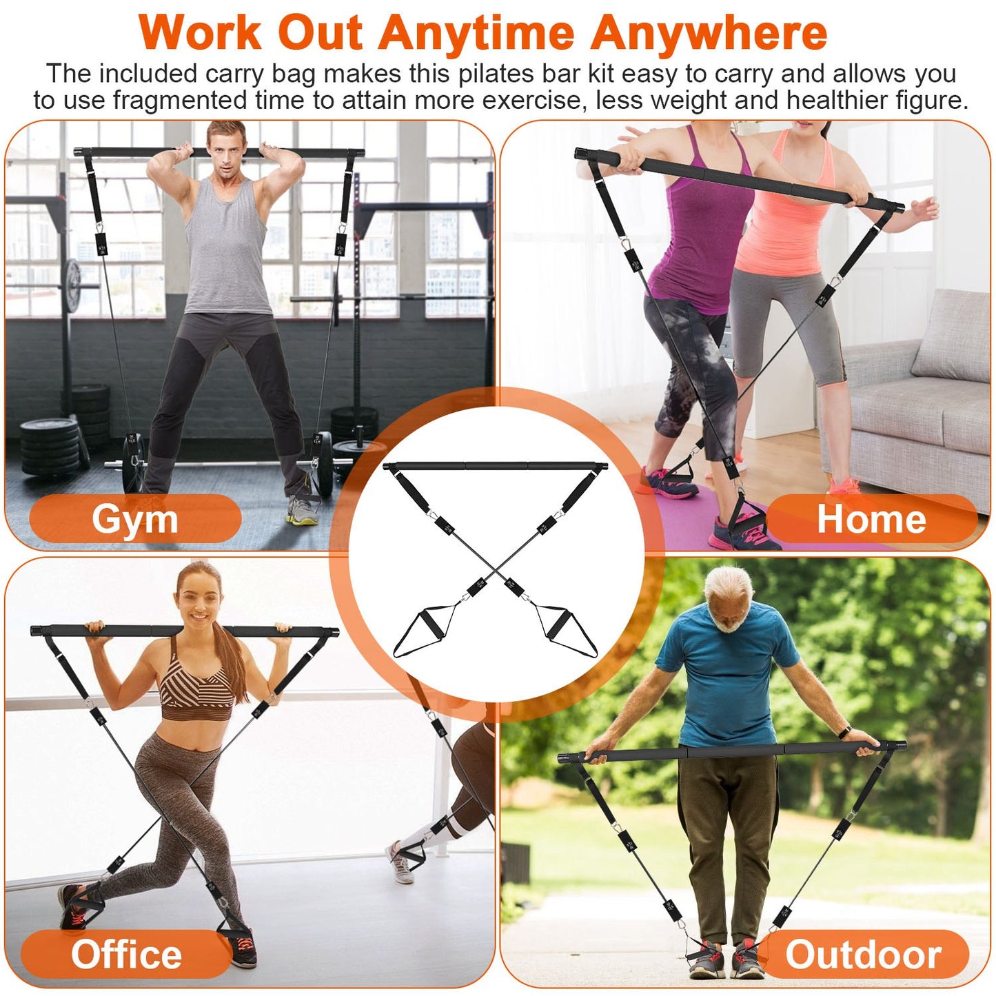 Pilates Bar Kit with 100LBS Resistance Bands & Accessories