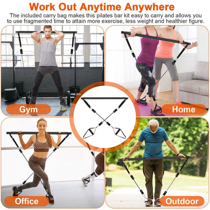 Pilates Bar Kit with 100LBS Resistance Bands & Accessories