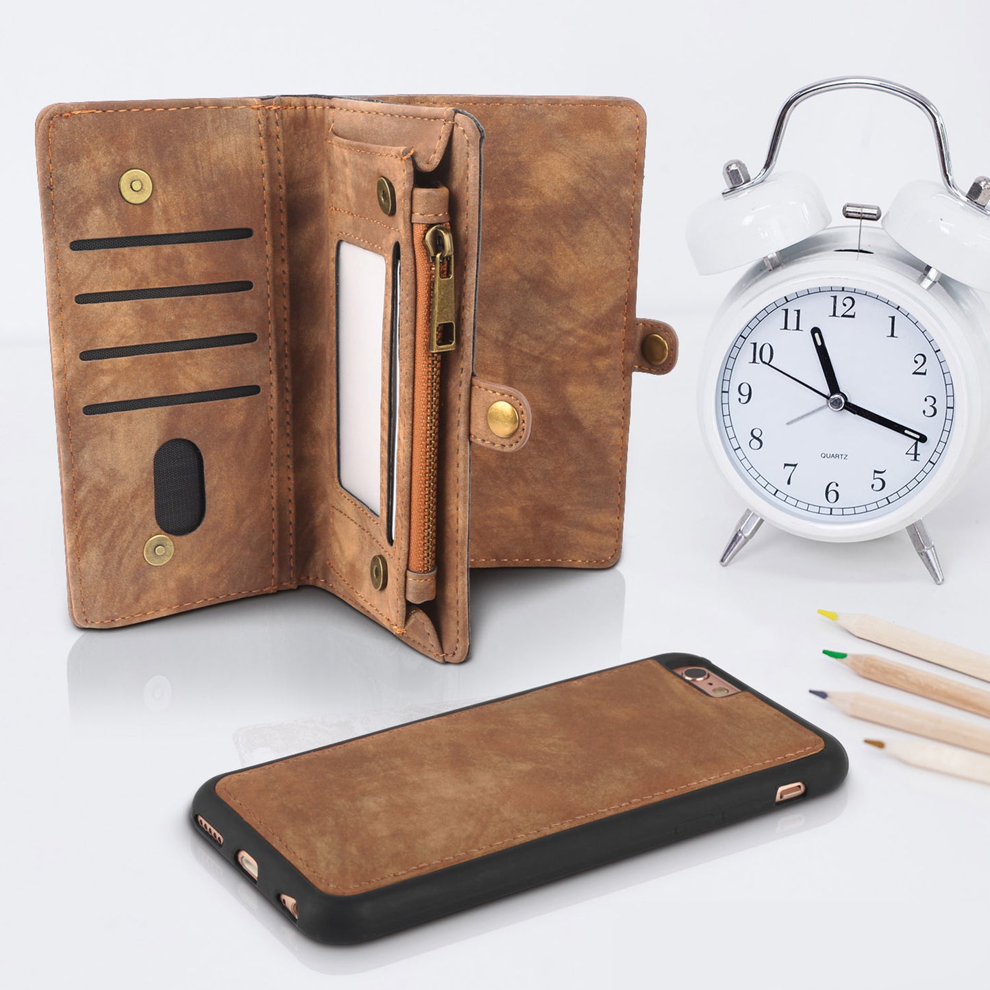 iPhone 6s Wallet Case with Detachable Magnetic Cover - Brown