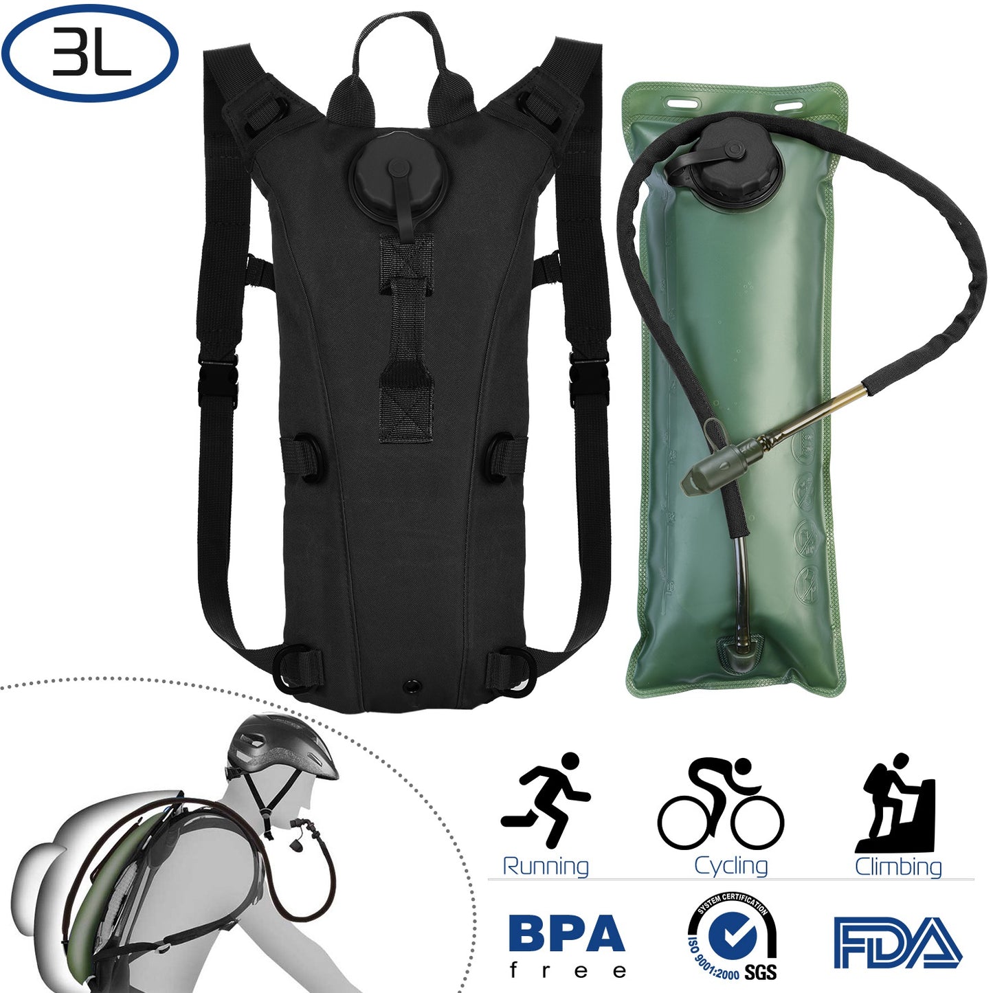 Tactical Hydration Pack with 3L Water Bladder