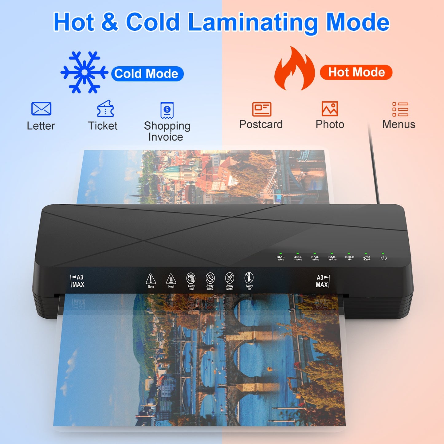 A3 Thermal Laminator Machine with Hot Cold & Foil Modes