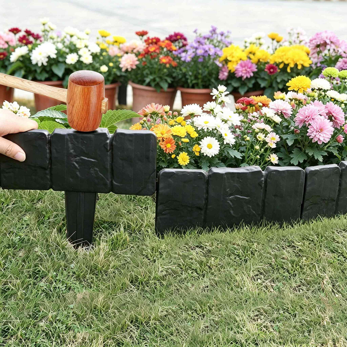 Plastic Garden Lawn Edging 20-Piece Cobblestone Effect
