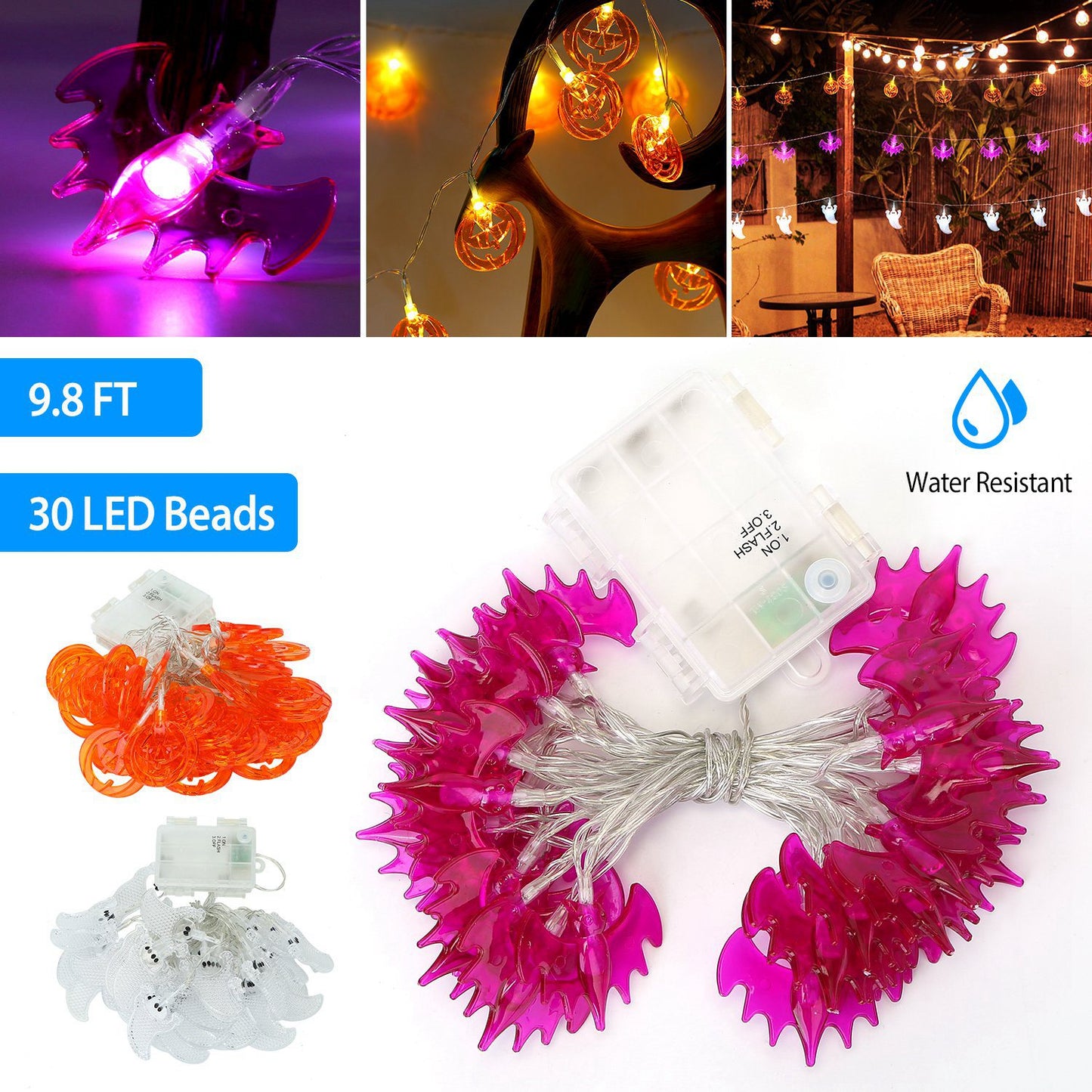 Halloween Ghost String Lights 30 LEDs 9.8ft Battery Powered