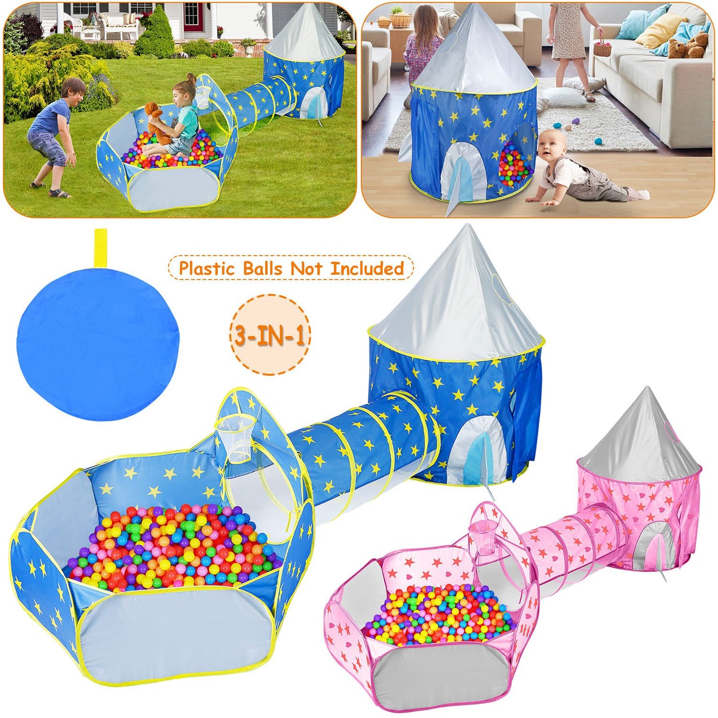 Kids Play Tent 3-in-1 with Tunnel and Ball Pit