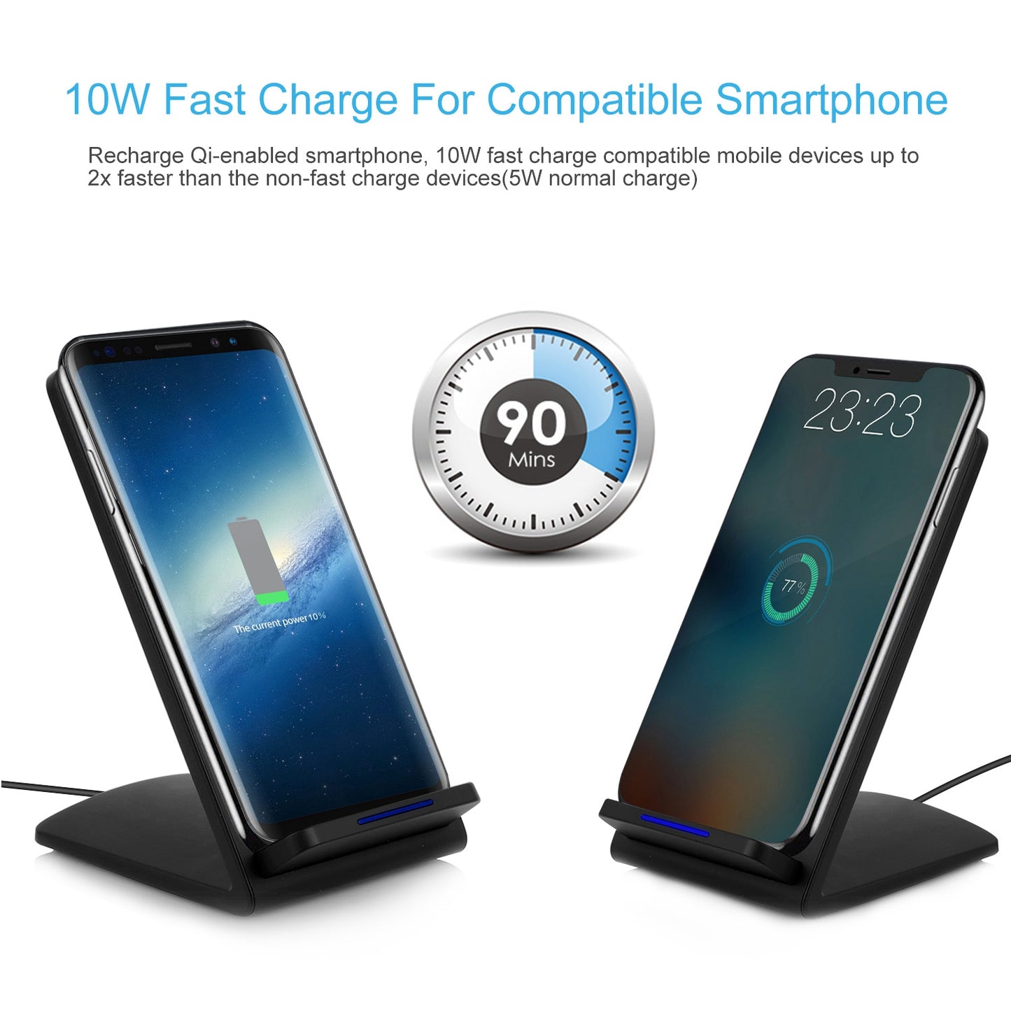 Wireless Charging Stand 10W Fast Charge Dual Coil Qi Certified