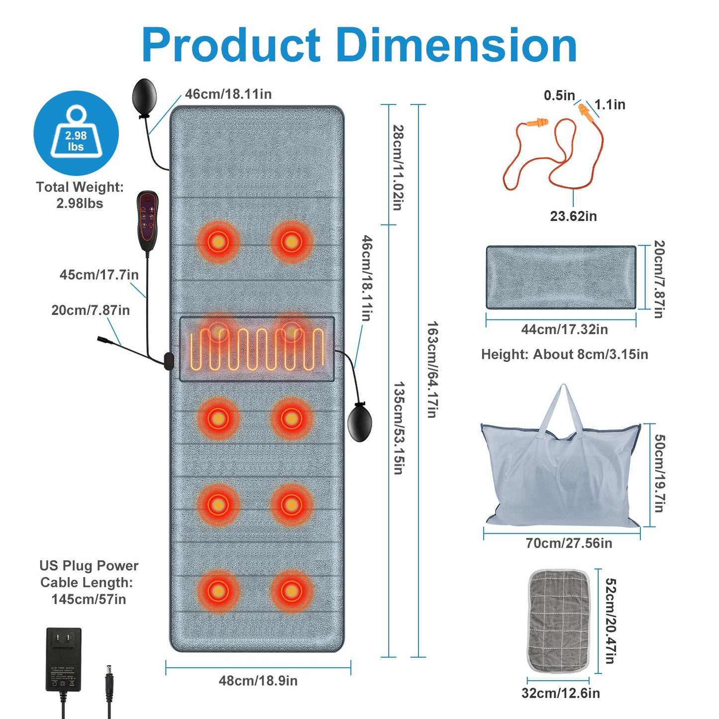 Full Body Electric Massage Mat with Heat and Vibration